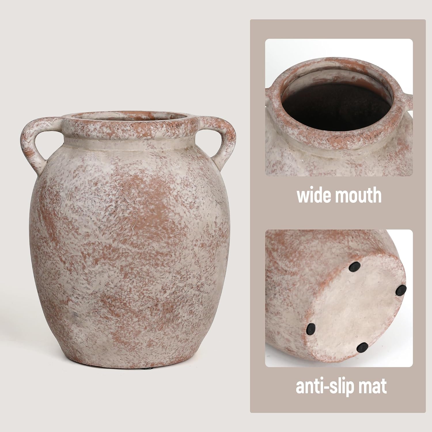 Ceramic Flower Vase Home Decor - 7.28Inch Farmhouse Rustic Vase,Double Handle Pottery Terracotta Vases for Living Room Dining Bedroom Table Decor Festive Decor Housewarming Gift