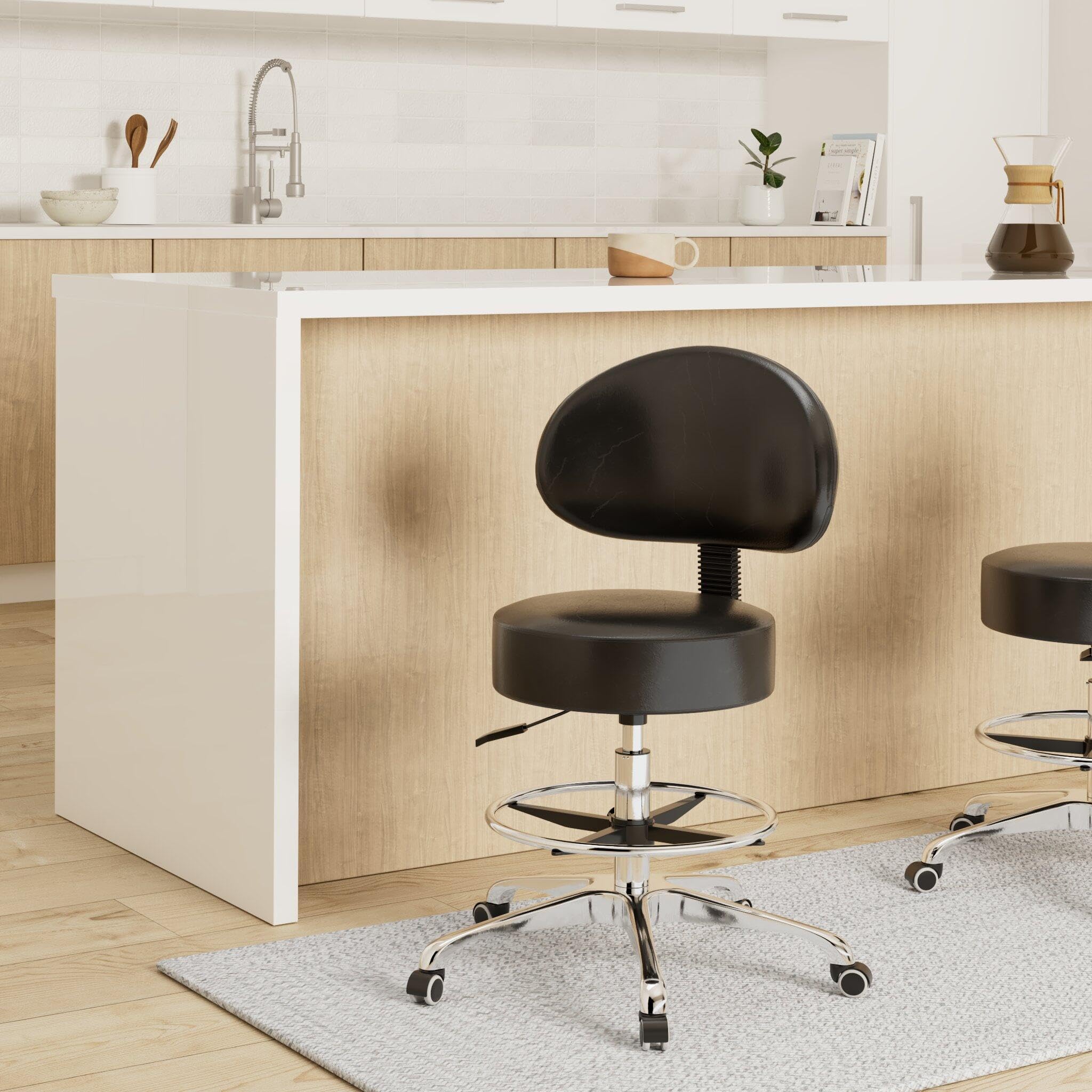 Grace&Grace Rollhocker Mit Rückenstütze Höhenverstellbar Hocker Mit Rollen Drehhocker - perfekt als Bürostuhl, Schreibtischstuhl, Gaming Stuhl, Arbeitshocker Bürohocker Sitzhocker
