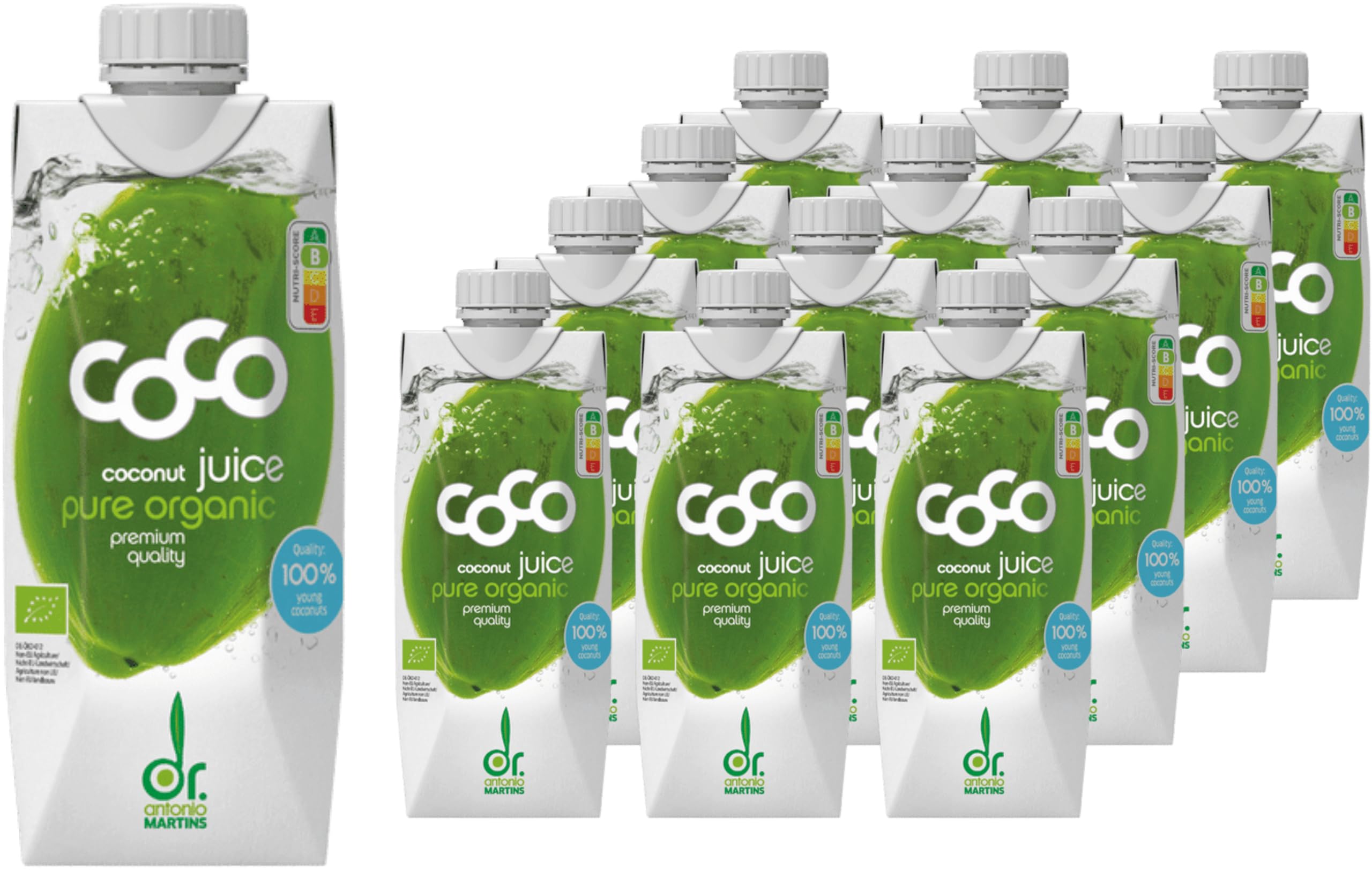 Dr. Antonio Martins - Coco Juice Pur I 100% Natürliches Kokoswasser I Erfrischend I Hydratisierend I Ohne Zusatzstoffe I Vegan I Bio (12x 500 ml)