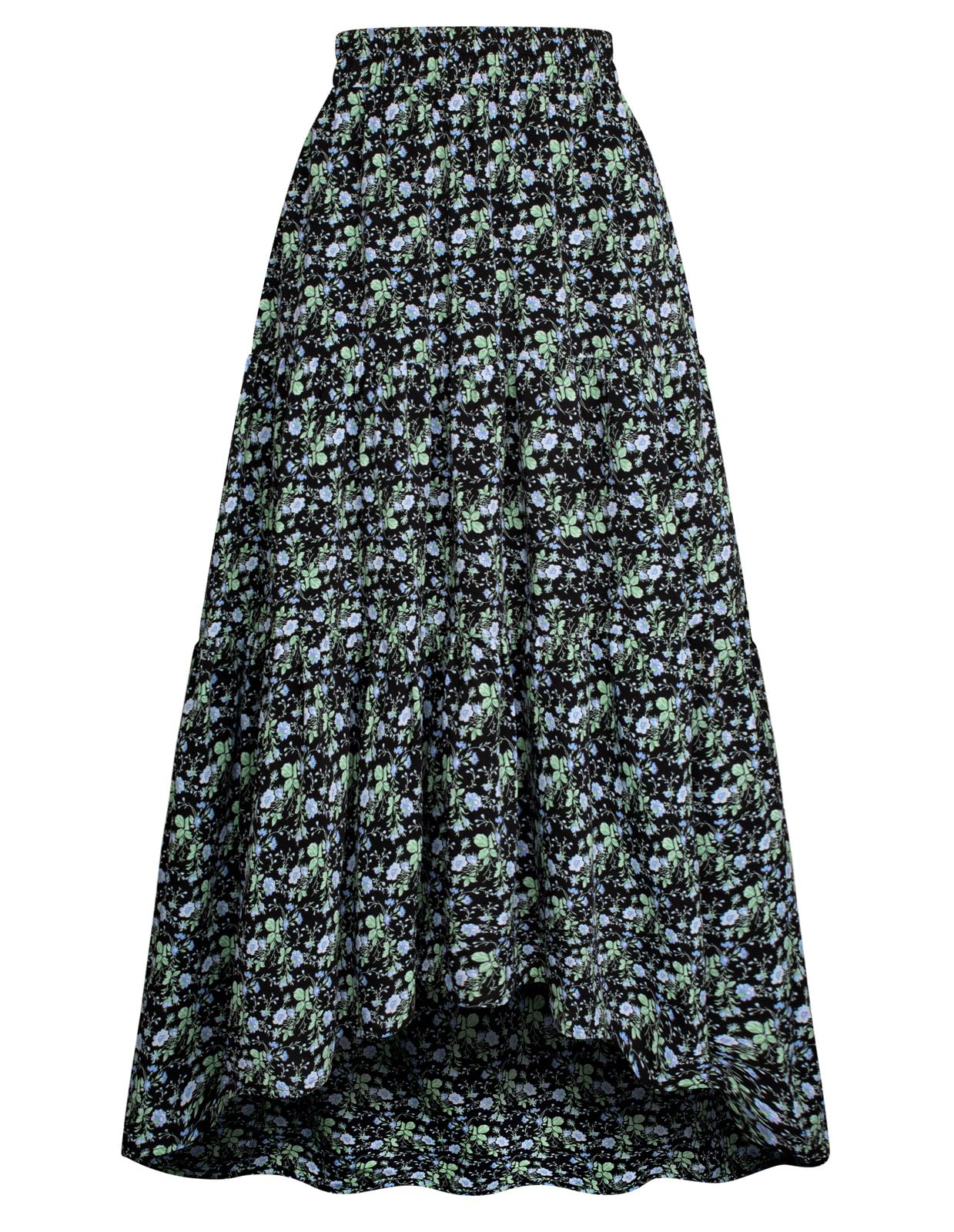 SCARLET DARKNESS Damen Sommerrock Blumendruck Elastische Taille High Low Viktorianisch Rock mit Taschen