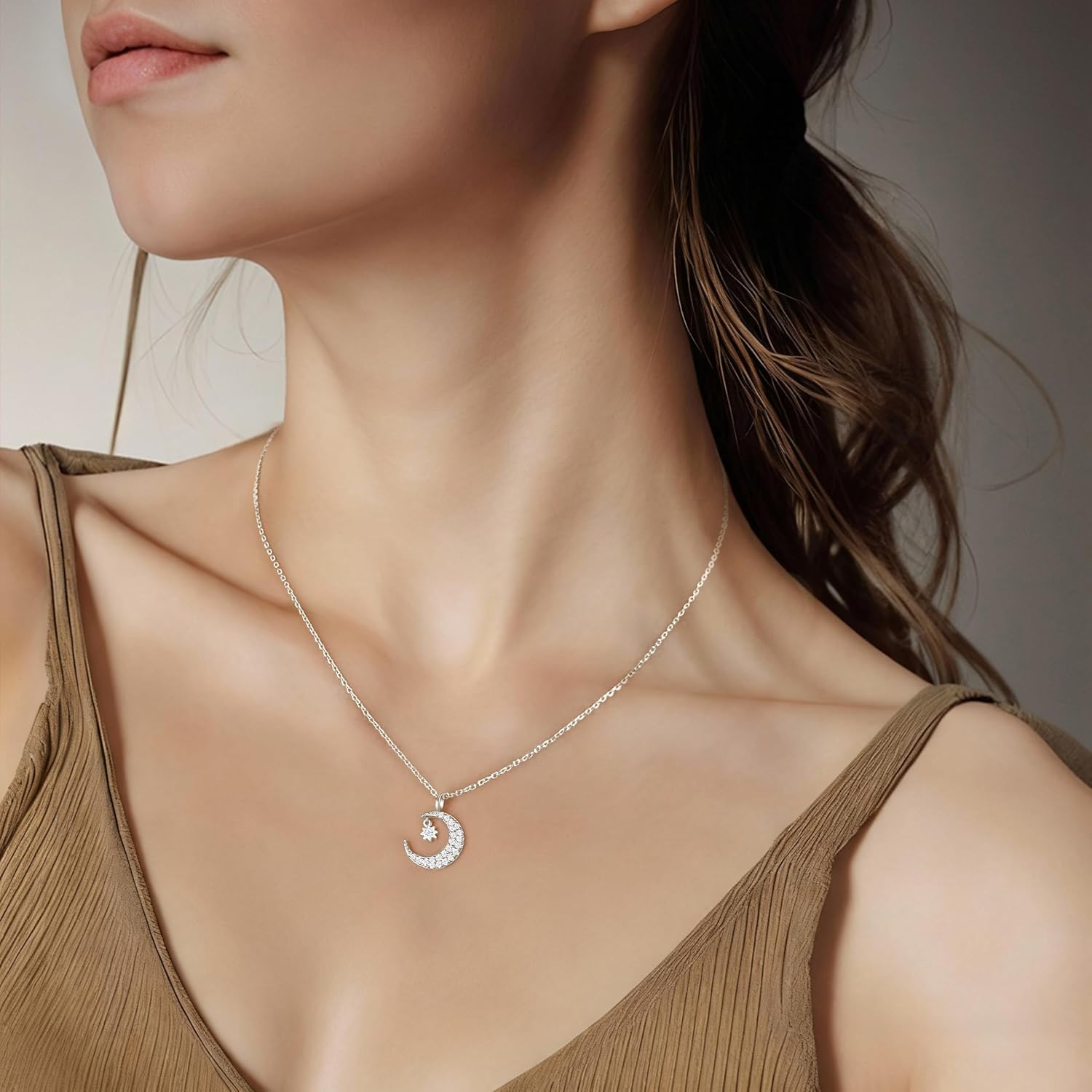 Dainty Crescent Moon Star Necklace for Women 925 Sterling Silver Cubic Zirconia Moon and Star Pendant Choker Necklace to Daughter Mother Trendy Valentines Wedding Jewelry Gifts - Image 5