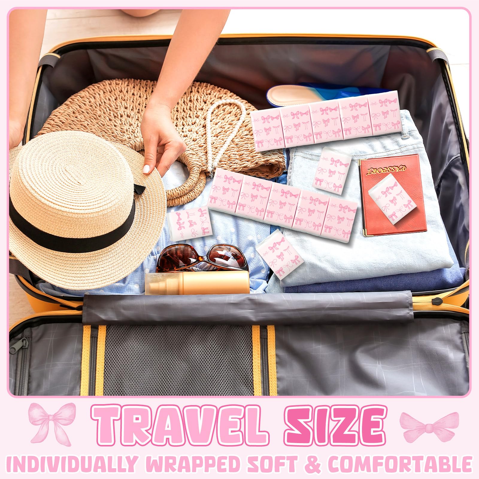Therwen Taschentücher mit rosa Schleife, Reisepackungen, Großpackungen, Partygeschenke, einzelne kleine Taschentücher, Taschengröße, Gesichtshandtücher für Reisen, Outdoor, Auto, Büros, 10 Stück