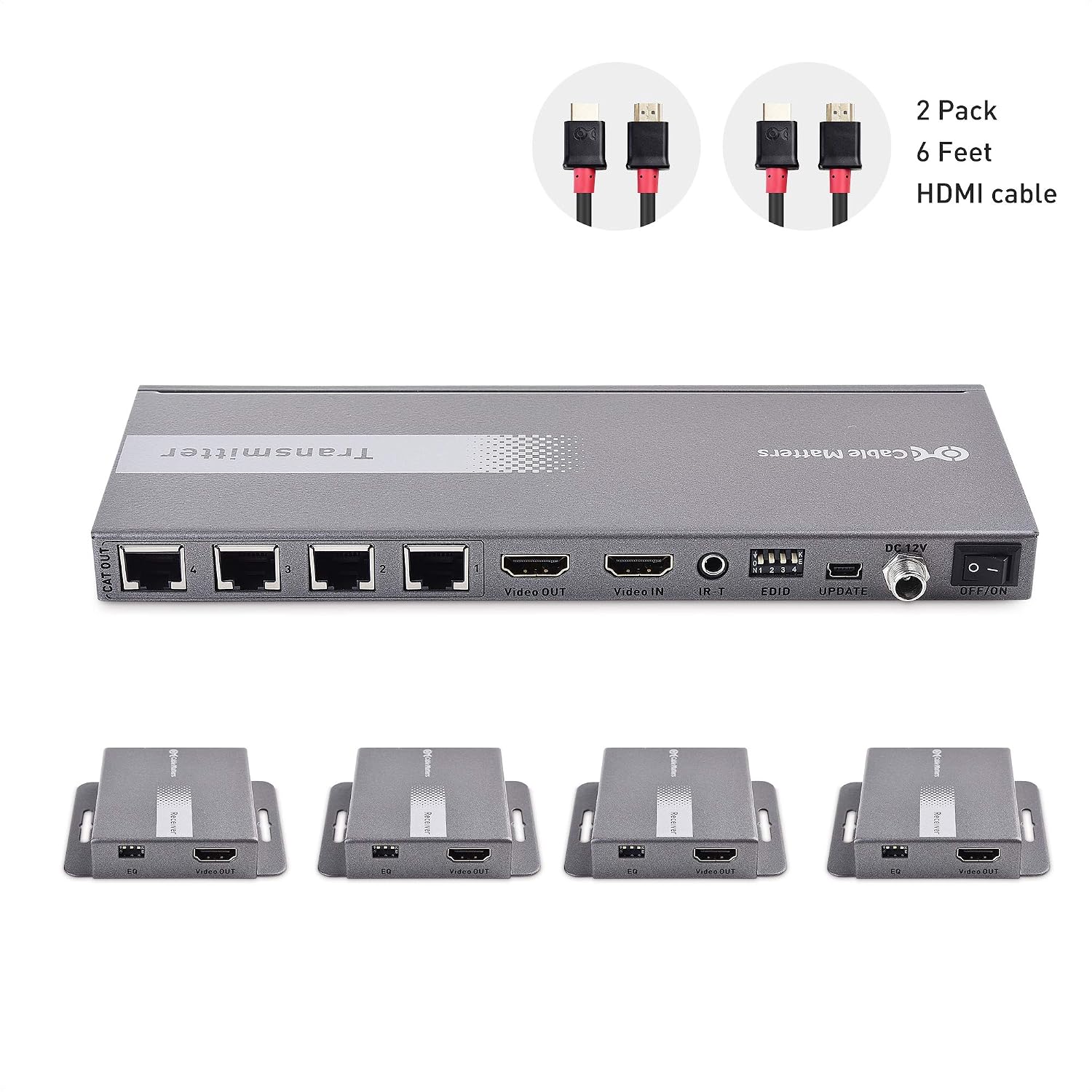 Exсluѕіvе Sресіаl Cable Matters 1x4 4 Port HDMI Extender Splitter - Wall Mount 1-In-4-Out HDMI Over Ethernet Splitter 1080p 60Hz up to 164 Feet - Support Local Monitor Loop-Out