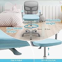 Vista 25 de POWERSTONE Silla de escritorio para niños, silla de computadora de malla ajustable con reposabrazos, cojín suave y silla de oficina giratoria de Rosa