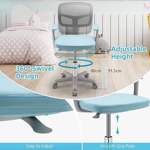 Miniatura 25 de POWERSTONE Silla de escritorio para niños, silla de computadora de malla ajustable con reposabrazos, cojín suave y silla de oficina giratoria de
