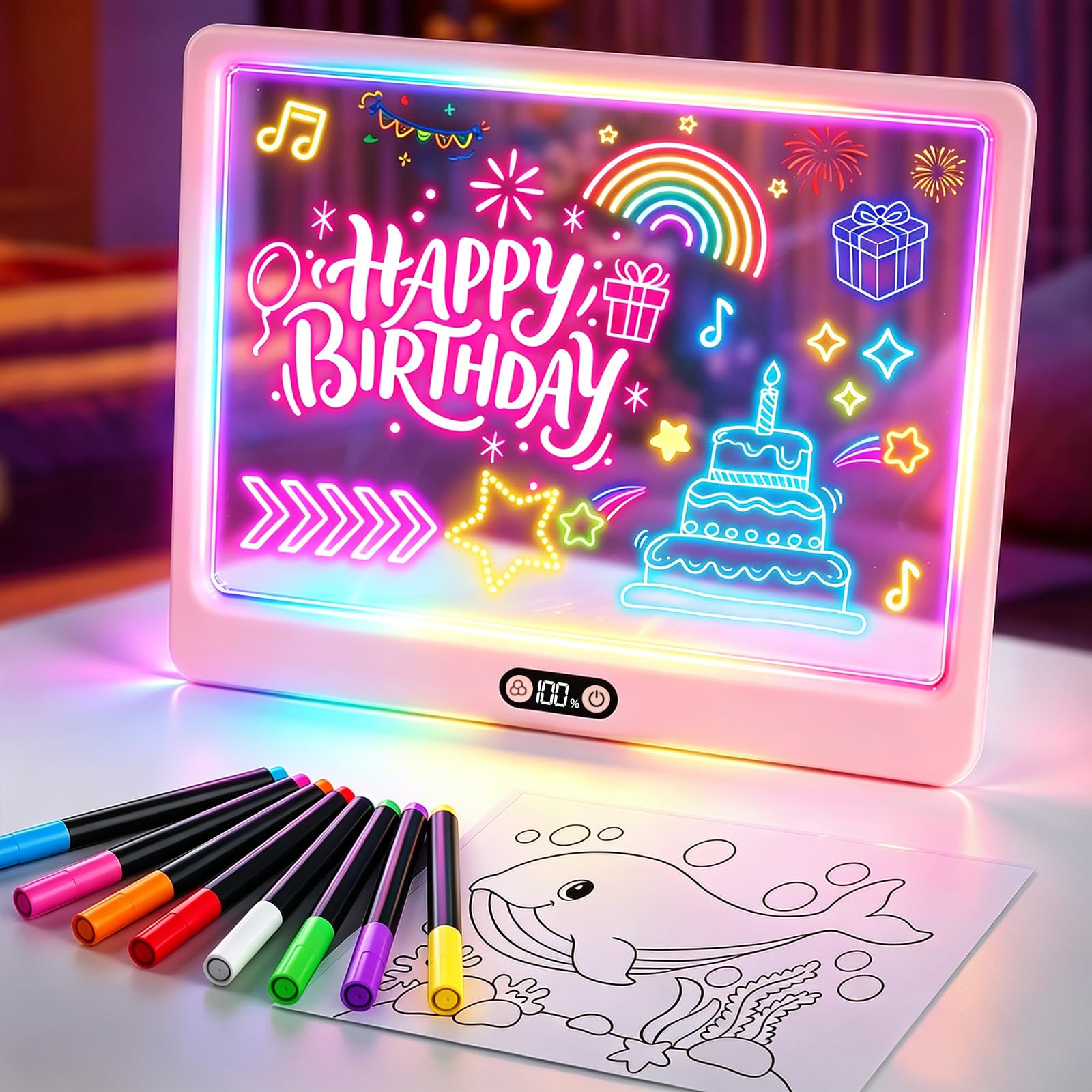 TiMOVO 16" LED Drawing Board Birthday Gifts for Kids/Girls/Teens- Pink