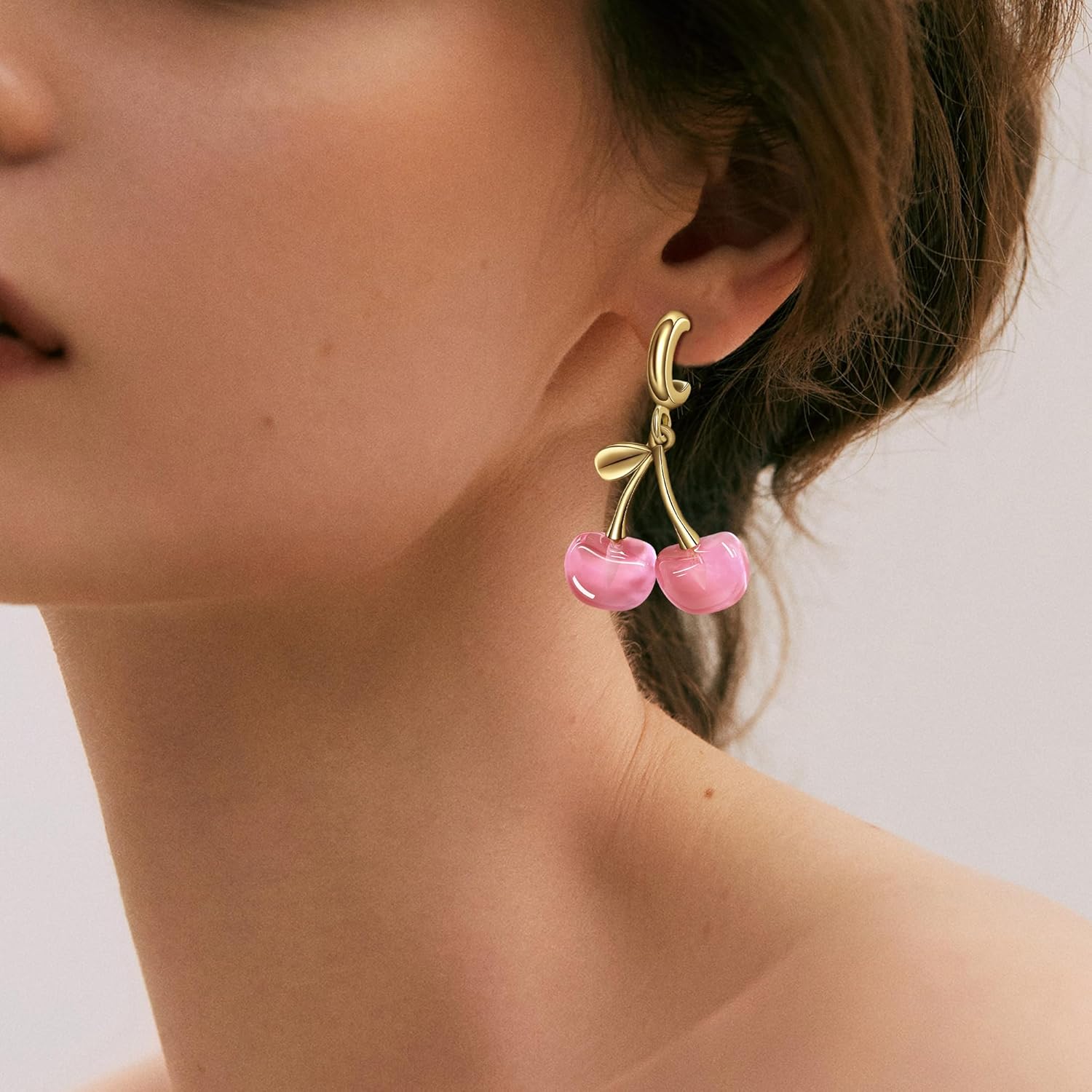 Cherry Earrings for Women, Fruit Charm Earring 3D Cherry Dangle Earrings Pink Lovely Cherry Earring Red Funny Earrings Cute Cherry Jewelry Birthday Gifts for Women - Image 3