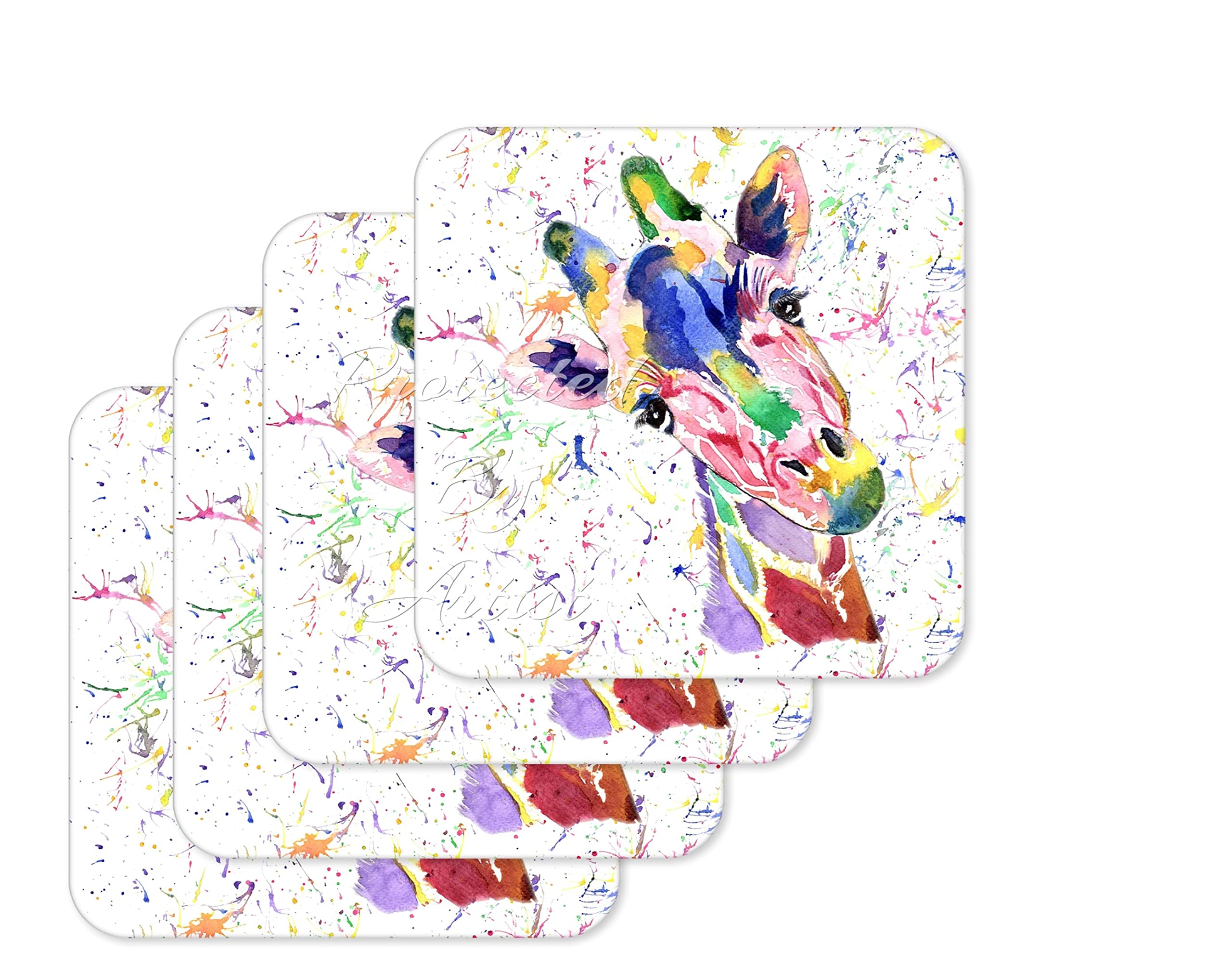 Vixar Coaster Giraffe Animals Coasters Watercolour Art Gift Work Office Dining Tea Coffee (4)
