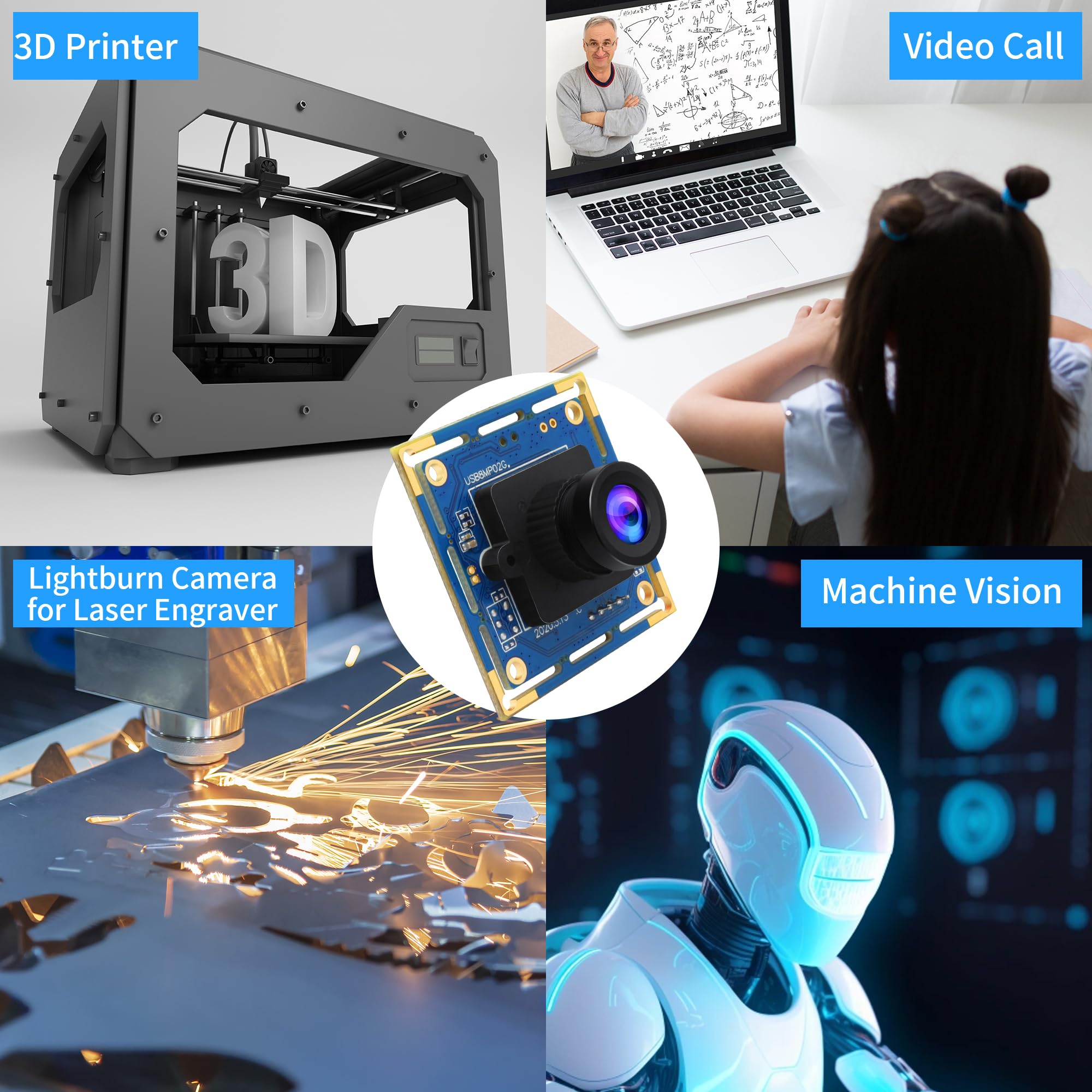 Módulo de cámara USB 8MP IMX179-3264x2448 HD Mini cámara web con lente de 2.1 mm, UVC Plug & Play para impresora 3D/máquina industrial/robot, compatible con Windows/Linux/Mac/Android