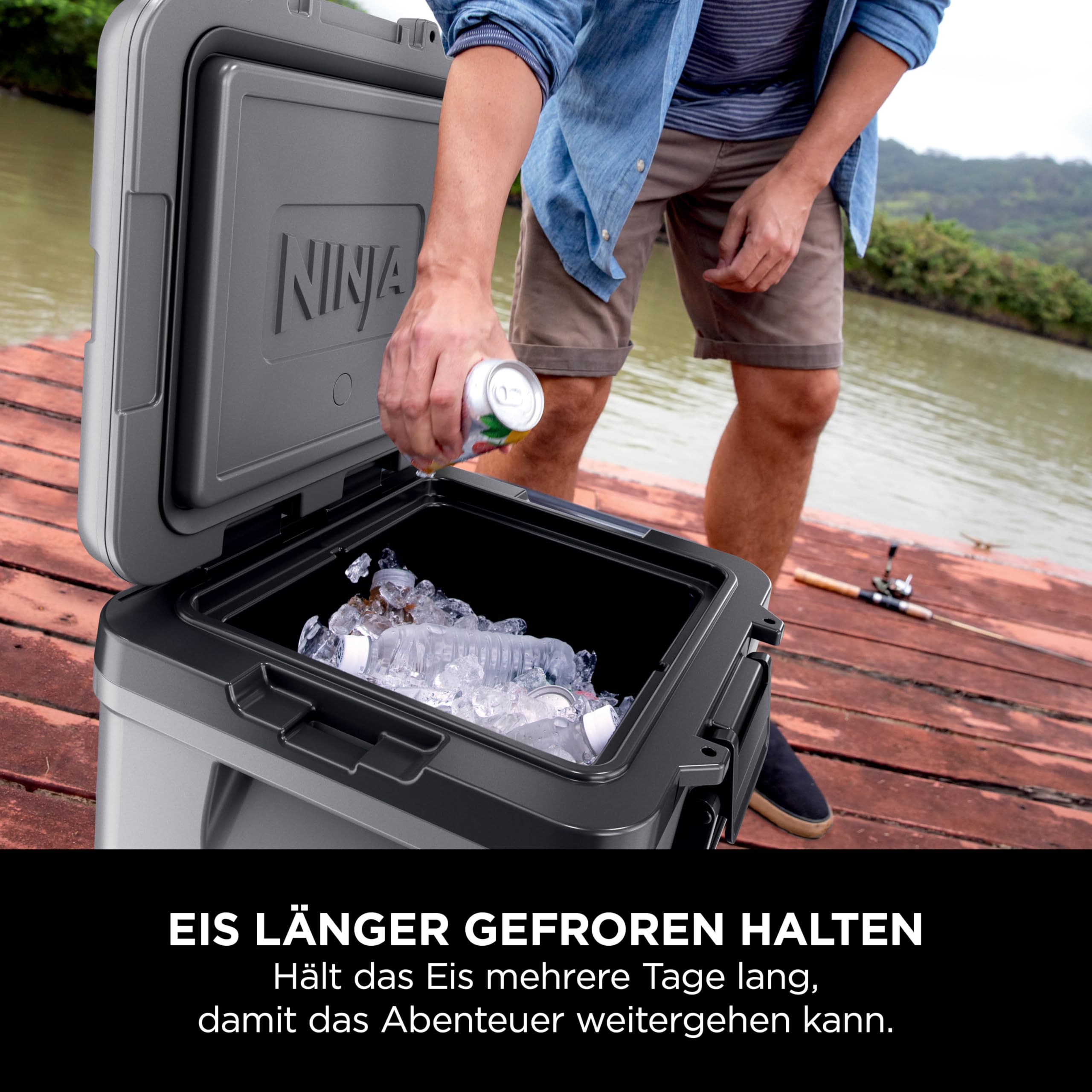 Ninja FrostVault Kühlbox mit Rollen und Isolierung, integrierter Dry Zone Schublade mit Kühlschranktemperatur, hält Eis tagelang, bietet Platz für bis zu 48 Dosen, Schiefergrau, FB230EUGY