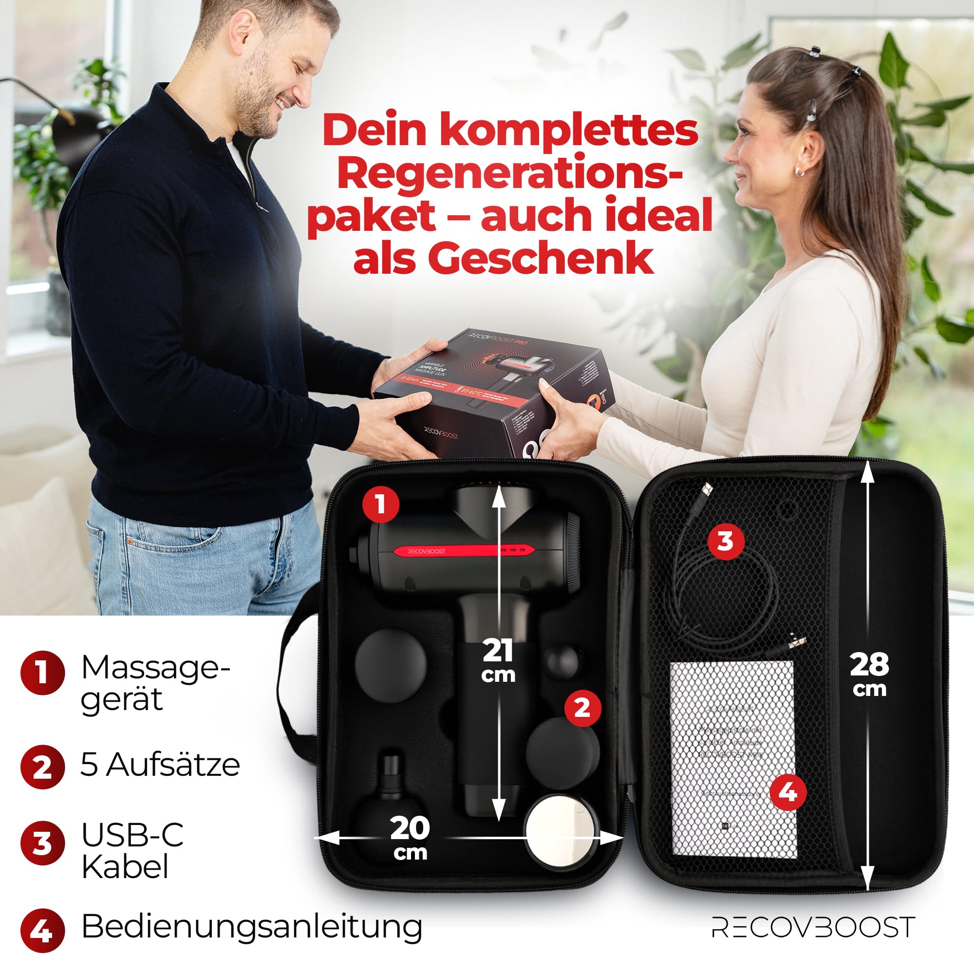 PRO Massagepistole mit Wärmefunktion NOTE 1,1 Massage Pistole mit verstellbarer Massagetiefe - Massage Gun Massagegerät für Rücken Nacken Faszien - Faszienpistole Muskelpistole für Sportler