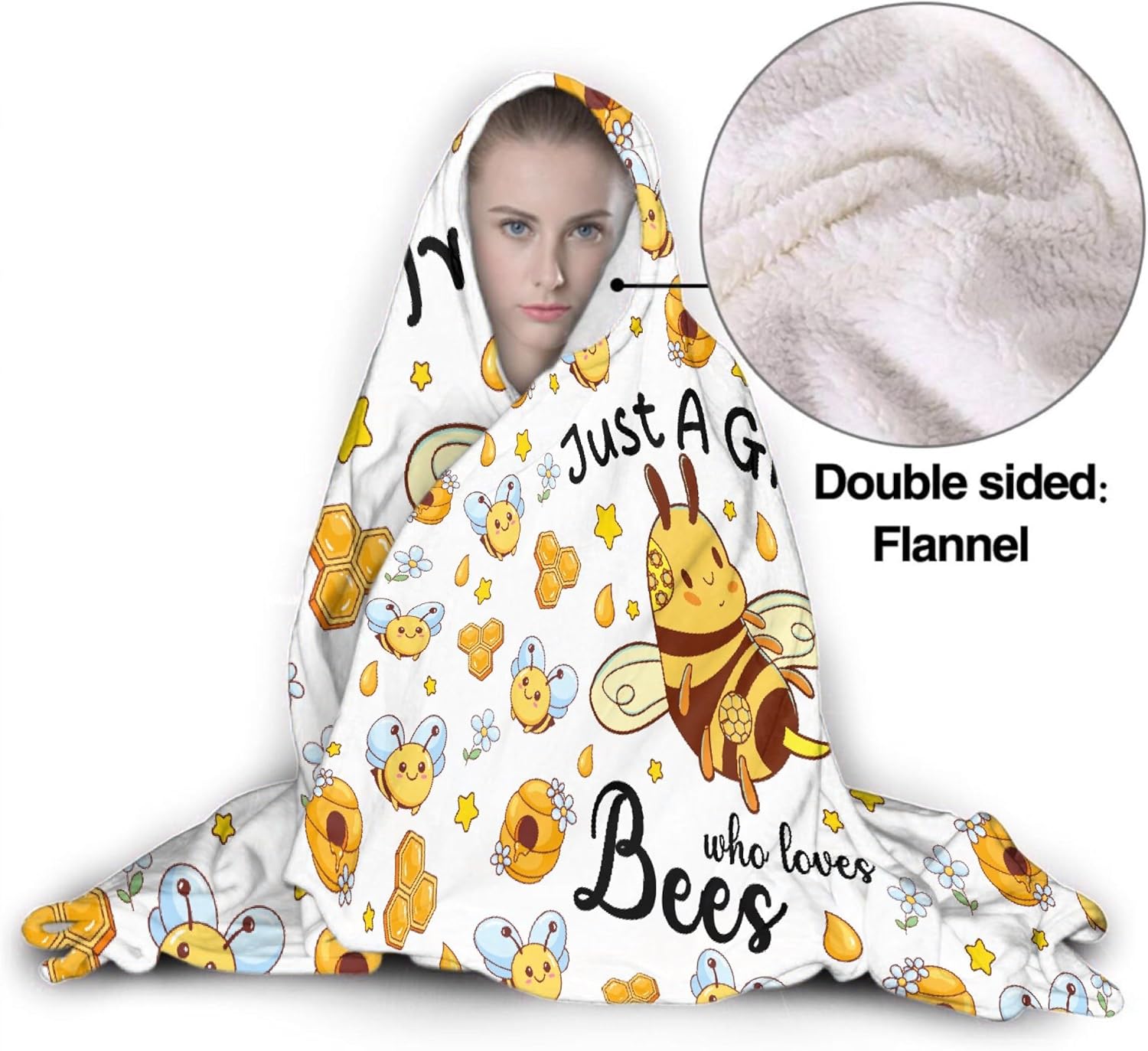 Honeycomb Girl Loves Bees Hooded Blankets for Couch Sofa Throw Bees Wearable Blanket Super Soft Lightweight Warm Gift for Kids Women - 40"X50" for Kids