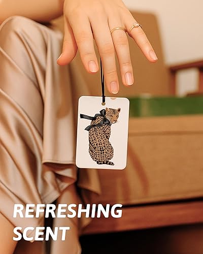 Miniatura 6 de Ambientador retro moderno de leopardo para automóvil, 4 piezas, lazo coqueta, estampado de guepardo, estrella de la suerte, 8 bolas, ambientador