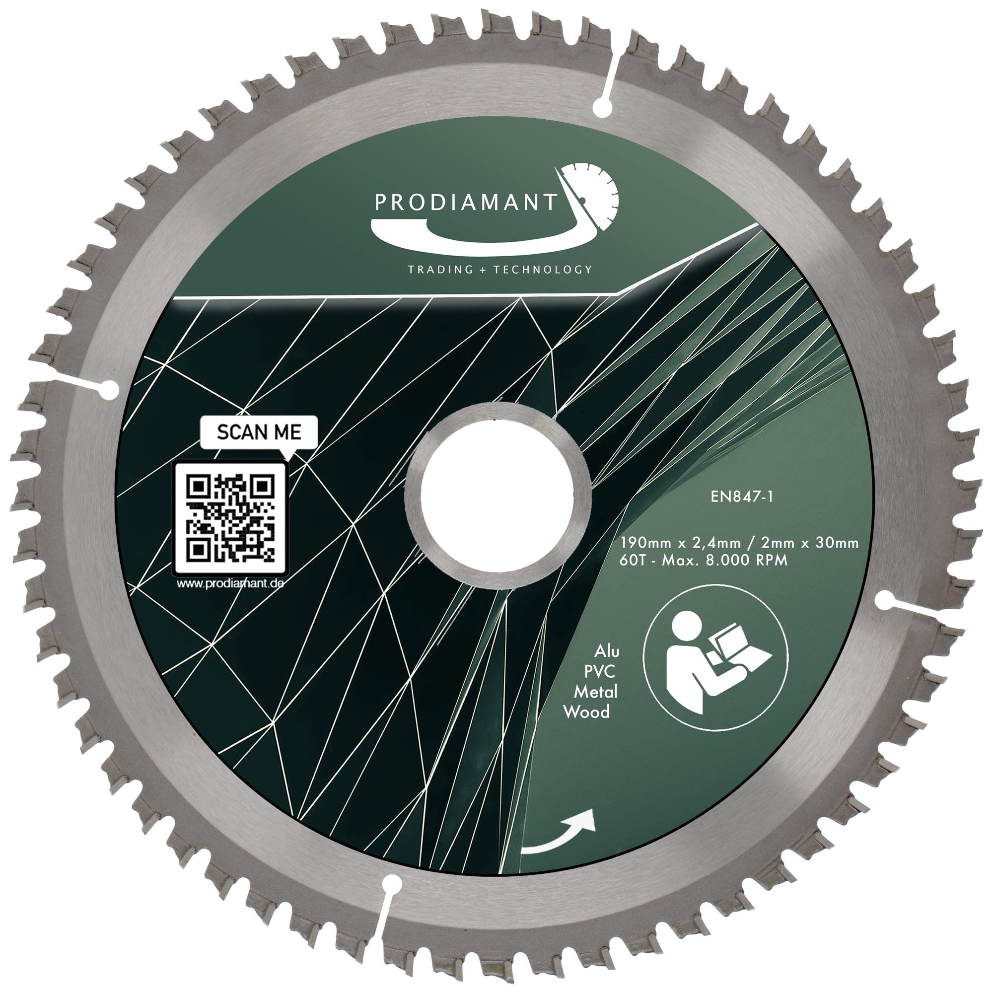 PRODIAMANT - Lama per sega in metallo duro, per legno, alluminio, plastica e laminato, con denti HM TCT, per sega da banco, sega troncatrice e sega circolare, 190 x 30 mm