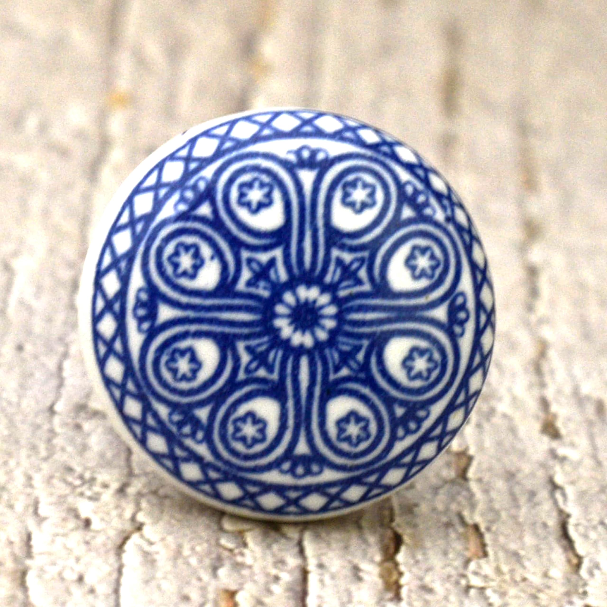 ARTISNO Blaues Mandala-Set mit 10 Keramik-Türknöpfen für Kommoden, Schubladen, Kleiderschrankgriffe, Vintage-Schränke, handgefertigt, bedruckt, moderne Küche, Schlafzimmer und Badezimmer