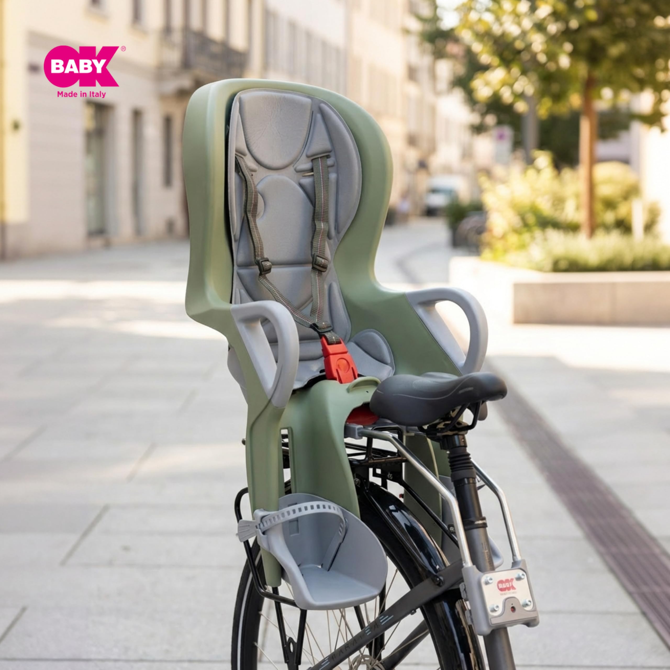 OKBABY 10+ - Fahrradsitz hinten für Kinder bis 22 kg mit Liegefunktion - Salbeigrün