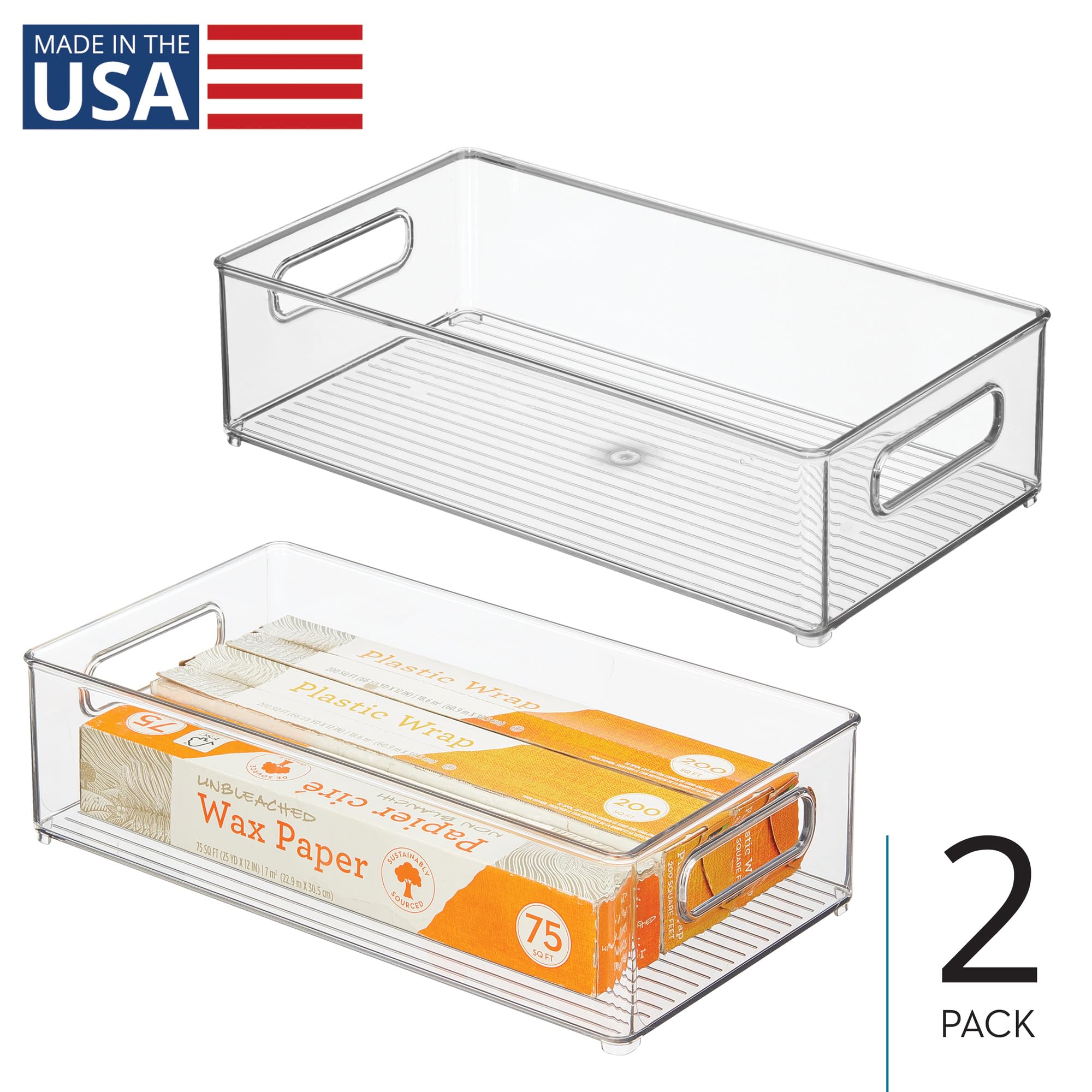 iDesign 70530M2Eu Pack de 2 Bacs de Rangement pour Réfrigérateur Congélateur Plastique Transparent 20,32 X 10,16 X 36,83 cm