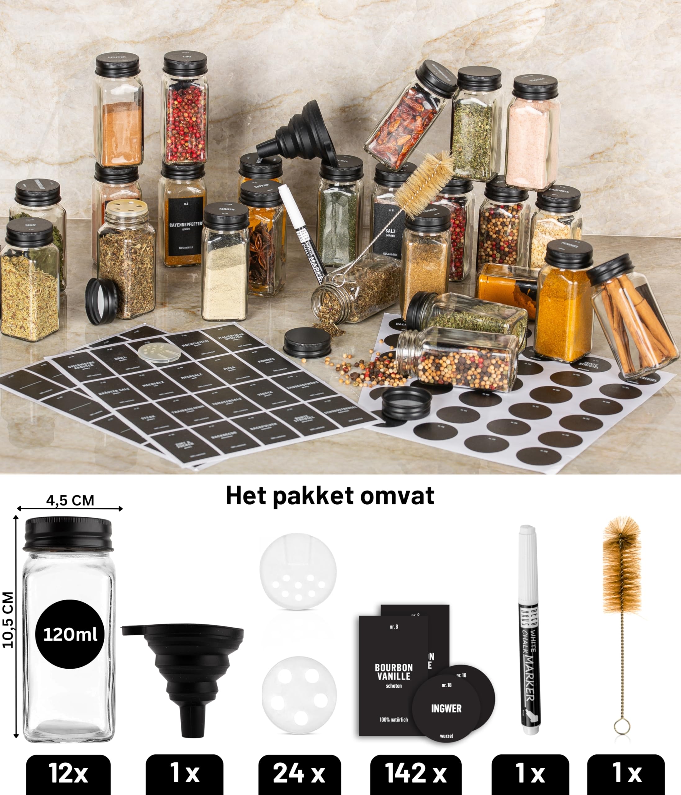 Guangfan Kruidenpotjes 24 Set 120ml, Kruidenpotjes Vierkant,Kruidenpotten,Glazen kruidenpotjes met etiketten,Bewaren met Strooiinzetstuk,Trechter,Borstel Guangfan Kruidenpotjes 24 Set 120ml, Kruidenpotjes Vierkant,Kruidenpotten,Glazen kruidenpotjes met etiketten,Bewaren met Strooiinzetstuk,Trechter,Borstel
