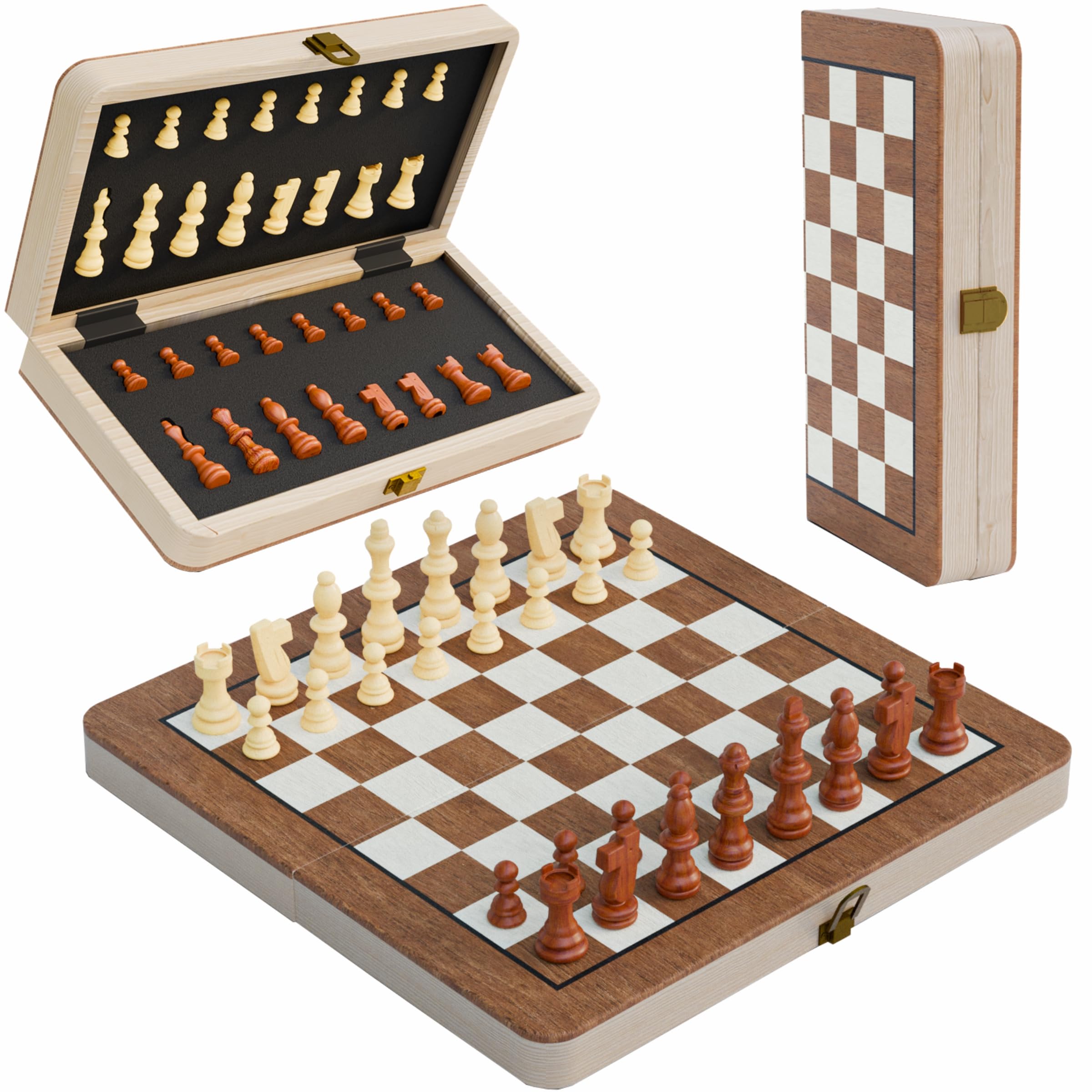 Konex Wooden Magnetic Chess Board Game Set for Kids & Adults | Compact & Foldable Board with Inbuilt Storage & Anti Scratch Surface | Ideal Indoor & Travel Friendly Game (11.5 x 11.5 Inch, Brown)-image-43
