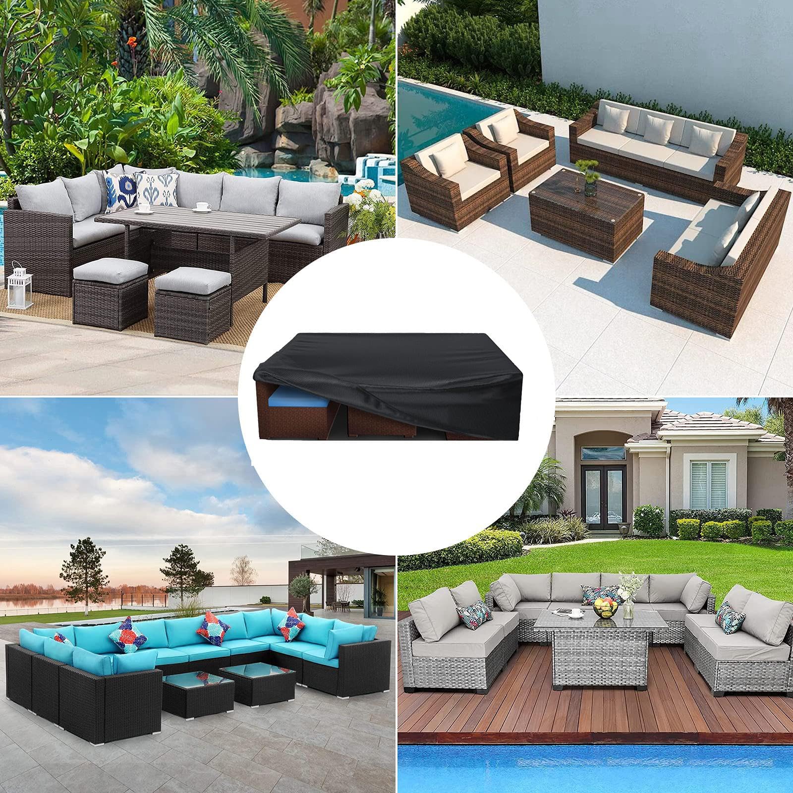 Copertura Per Mobili Da Giardino 290x180x54 Cm - Telo Oxford 420D Impermeabile, Antivento, Con Cordini Regolabili, Nero