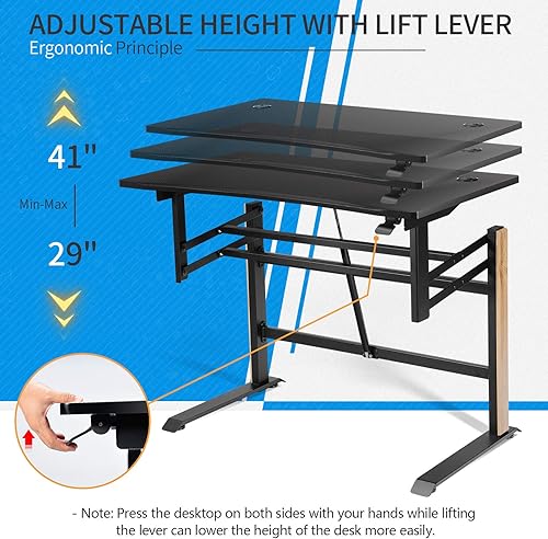 Miniatura 6 de Tangkula Escritorio neumático para juegos de altura ajustable, mesa de juego de pie estilo carreras con bandeja de regleta de alimentación,