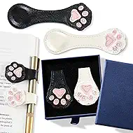 2Pcs Magnetic Leather Bookmarks with Gift Box Magnetic Pen Holder Book Marks Clip Gift for Book Lover Readers Men Women Teachers Students, Paw (White+Black)