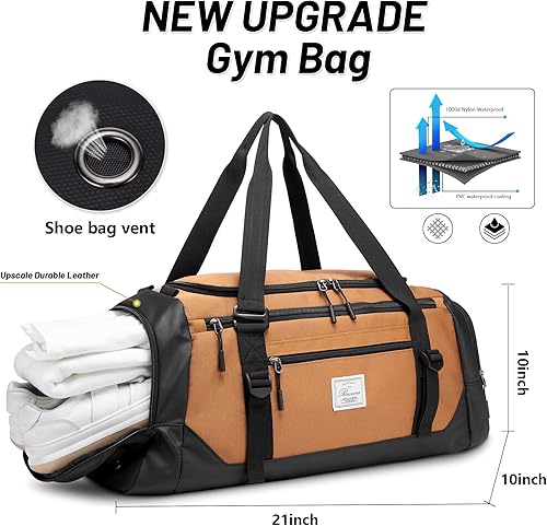 Miniatura 3 de Bolsa de lona para hombres bolsa de gimnasio 1000d material impermeable de nylon, Caqui2, 65 l, Viajes