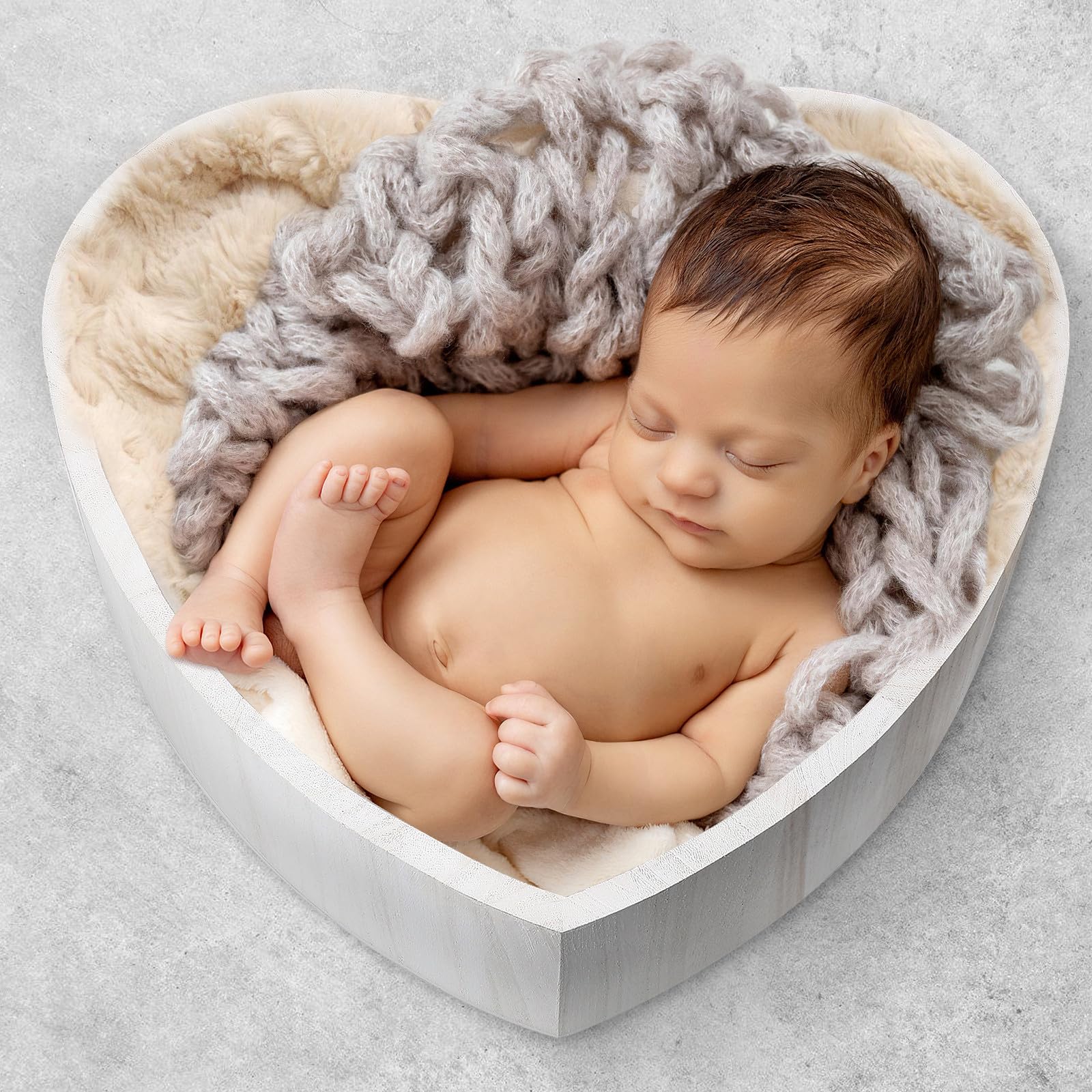 Healvian Cesta de Madera Accesorio Adecuado en Forma de Corazón Caja para Colocar Fácil de Transportar y Almacenar para Fotografía de Recién Nacidos para Sesiones Newborn