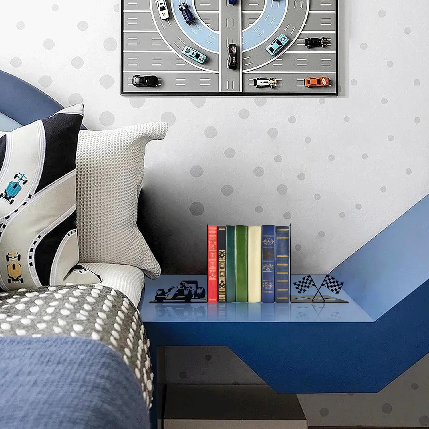 Unique F One Race Car Bookends - Boys' Race Car Room Decor - Racing Gifts & F1 Merchandise - Decorative Bookends for Shelves - Modern Book Stopper to Hold Books
