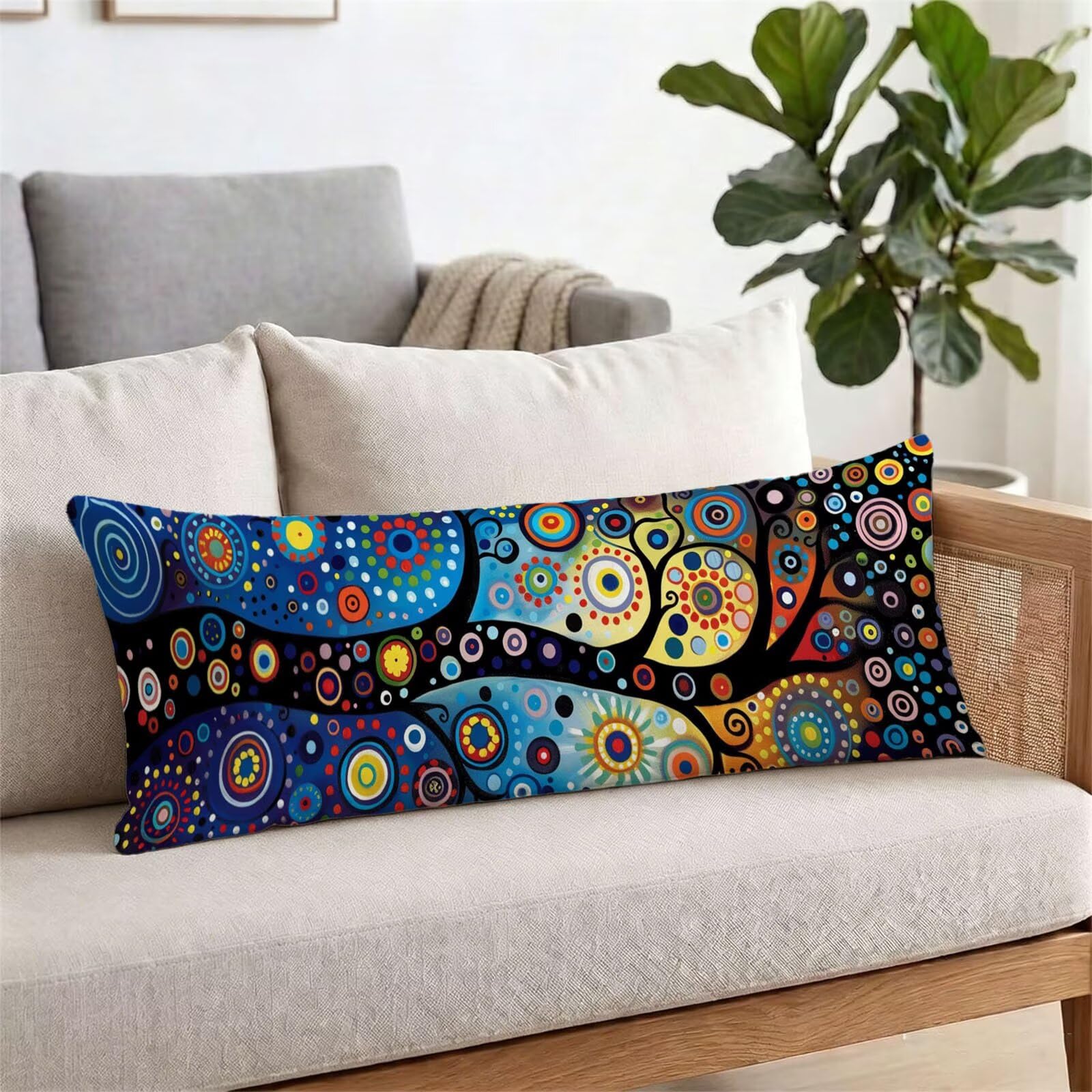 Funda de Almohada 60 x 180 cm Color Protector Almohada 180 cm con Cremallera Invisible, Lino Durable y Transpirable Pillow Case Largas Árbol Impresión a Doble Cara para Cama, Sofá y Dormitorio dg-478