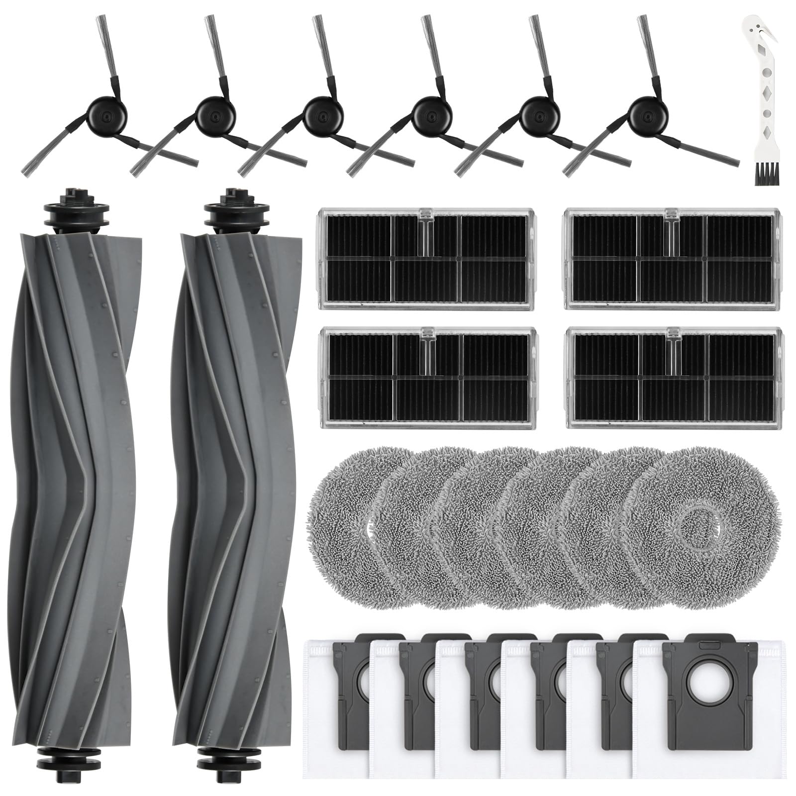 Kit Accessoires Compatibles Dreame X40 Ultra Complete - 1 Brosse Principale, 2 Filtres, 4 Brosses Latérales, 4 Serpillières, 6 Sacs