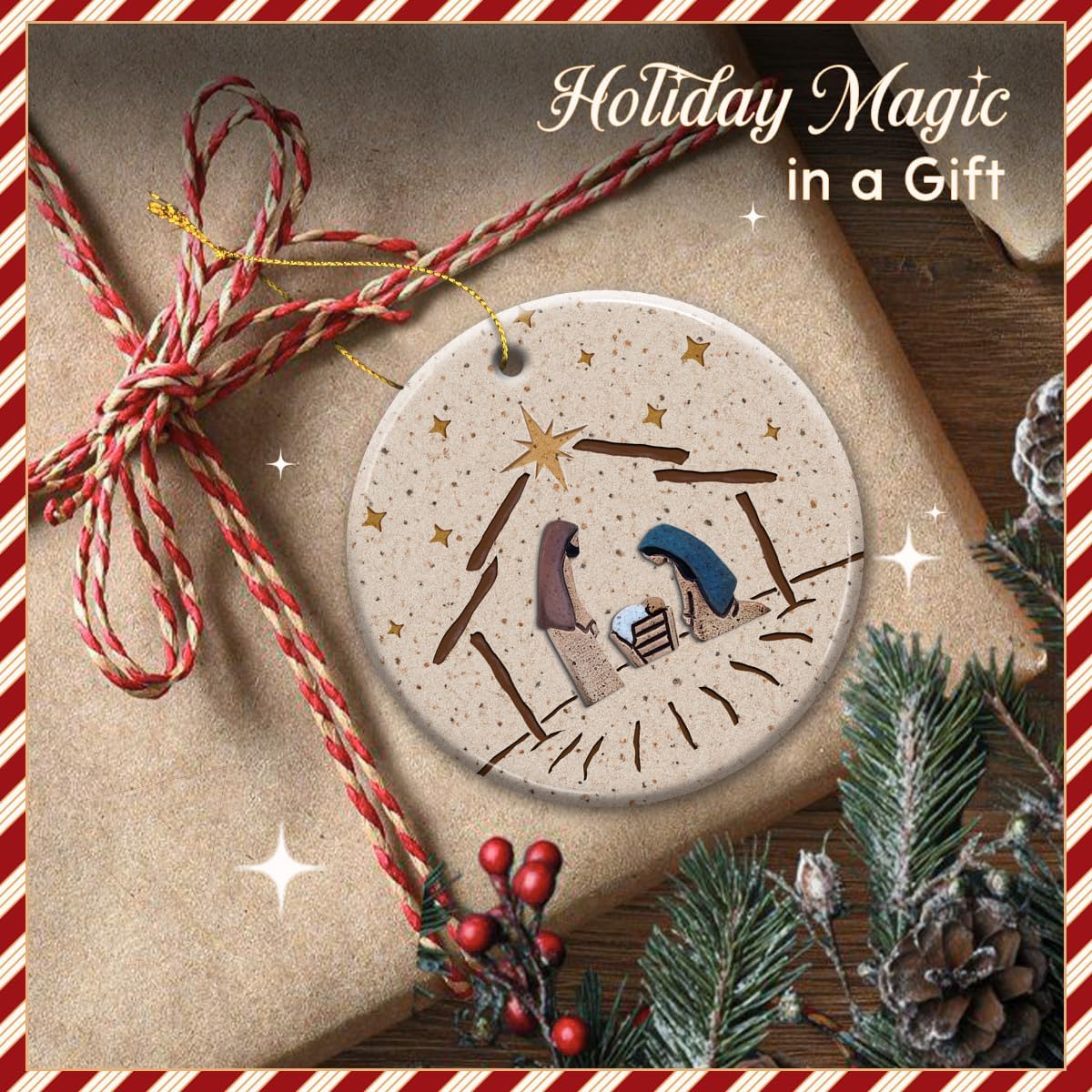 Nativity Scene Holiday Ornaments 2025 - Christian Nativity Decor, O Holy Night Christmas Ornament - Jesus Xmas Tree Decor, Religious Catholic Keepsake, Ideas for Christian - Image 6