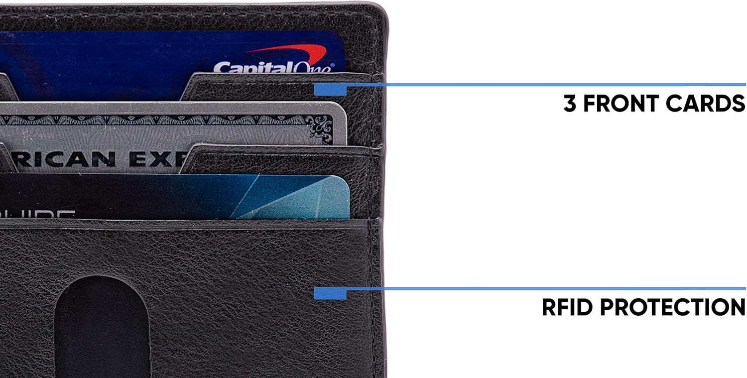 Slim Minimalist Wallet for Men. Leather RFID Blocking Front Pocket 10 Cards, Black, One Size, Minimalist - Image 4