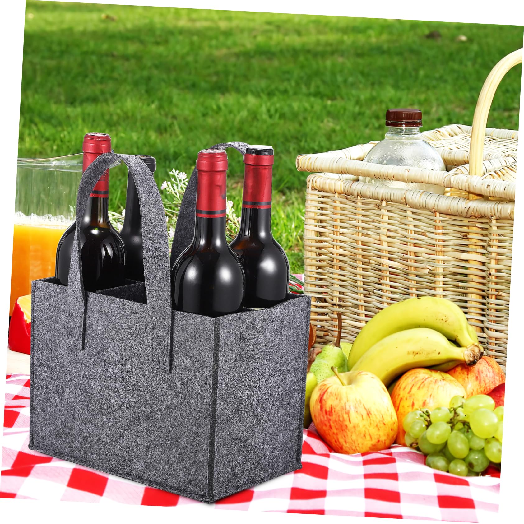 TOPBATHY 4 Stück Filz Flaschentaschen für 6 Flaschen mit Trennwand Weinaufbewahrungstasche Tragetasche für Reisen Camping und Picknick