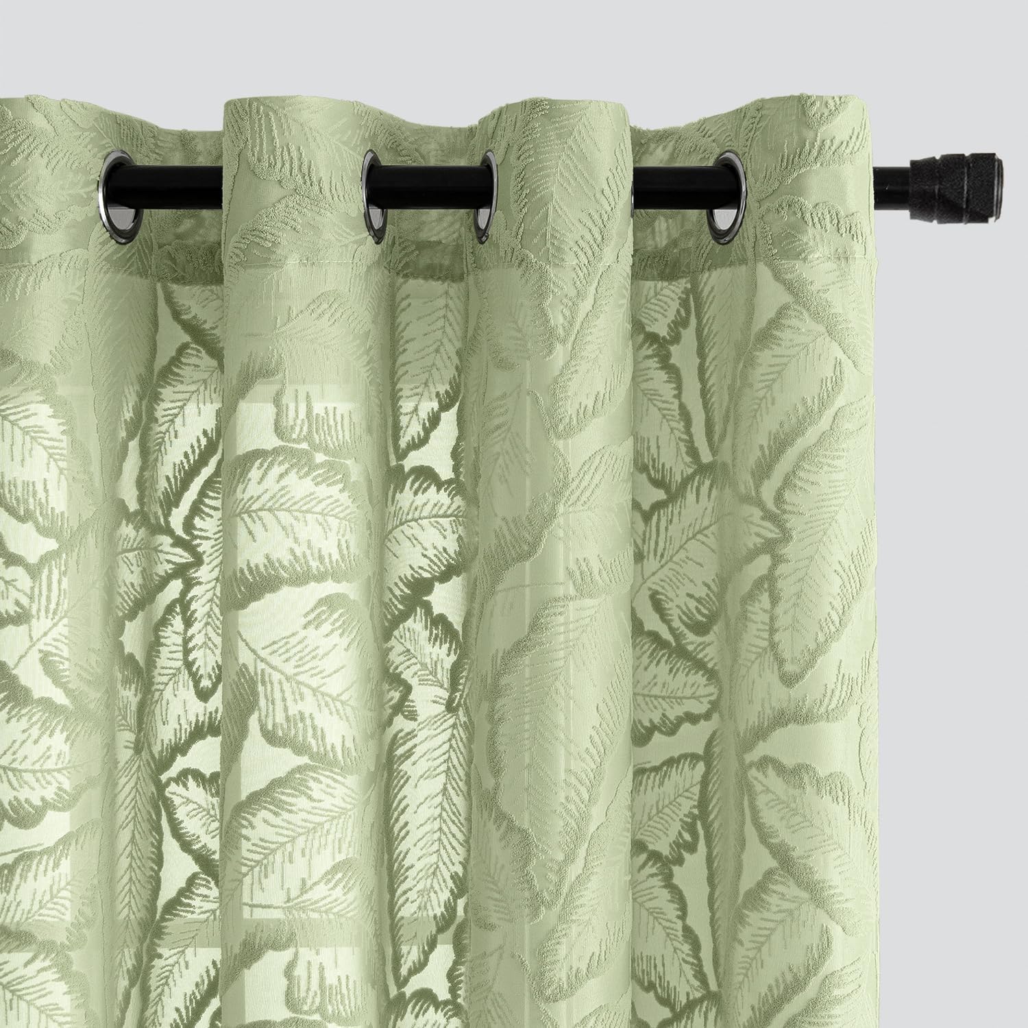 MIULEE Gardinen Voile Vorhang Vorhänge mit Blattmustern halbtransparent mit Ösen Curtains Schals für Wohnzimmer Schlafzimmer Kinderzimmer 2er Set 260×140cm (H×B) Grün