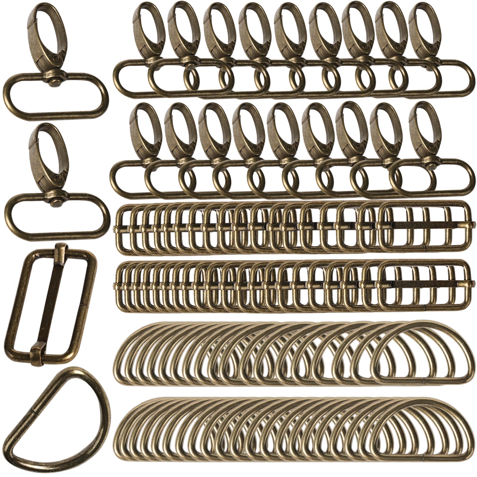 100 Pièces Mousqueton Sac a Main Kits,Couture Accessoires Mercerie,Contient 20 Pièces Crochets Pivotants,40 Pièces Anneaux de D,40 Pièces Boucle en Métal Tri-Glide
