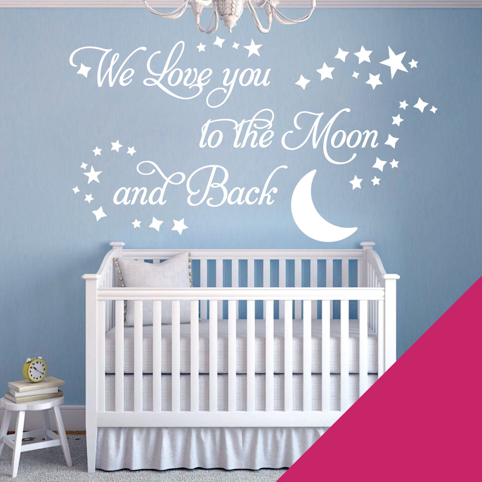 We Love You to the Moon and Back - Vinyl Decal Nursery Wall Art Sticker [Medium] [Magenta]
