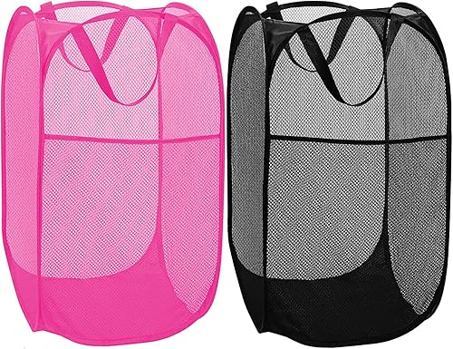 Paquete de 2 cestas de malla fuerte de lujo con bolsillo lateral asas duraderas para lavandería dormitorio baño habitación de los niños dormitorio