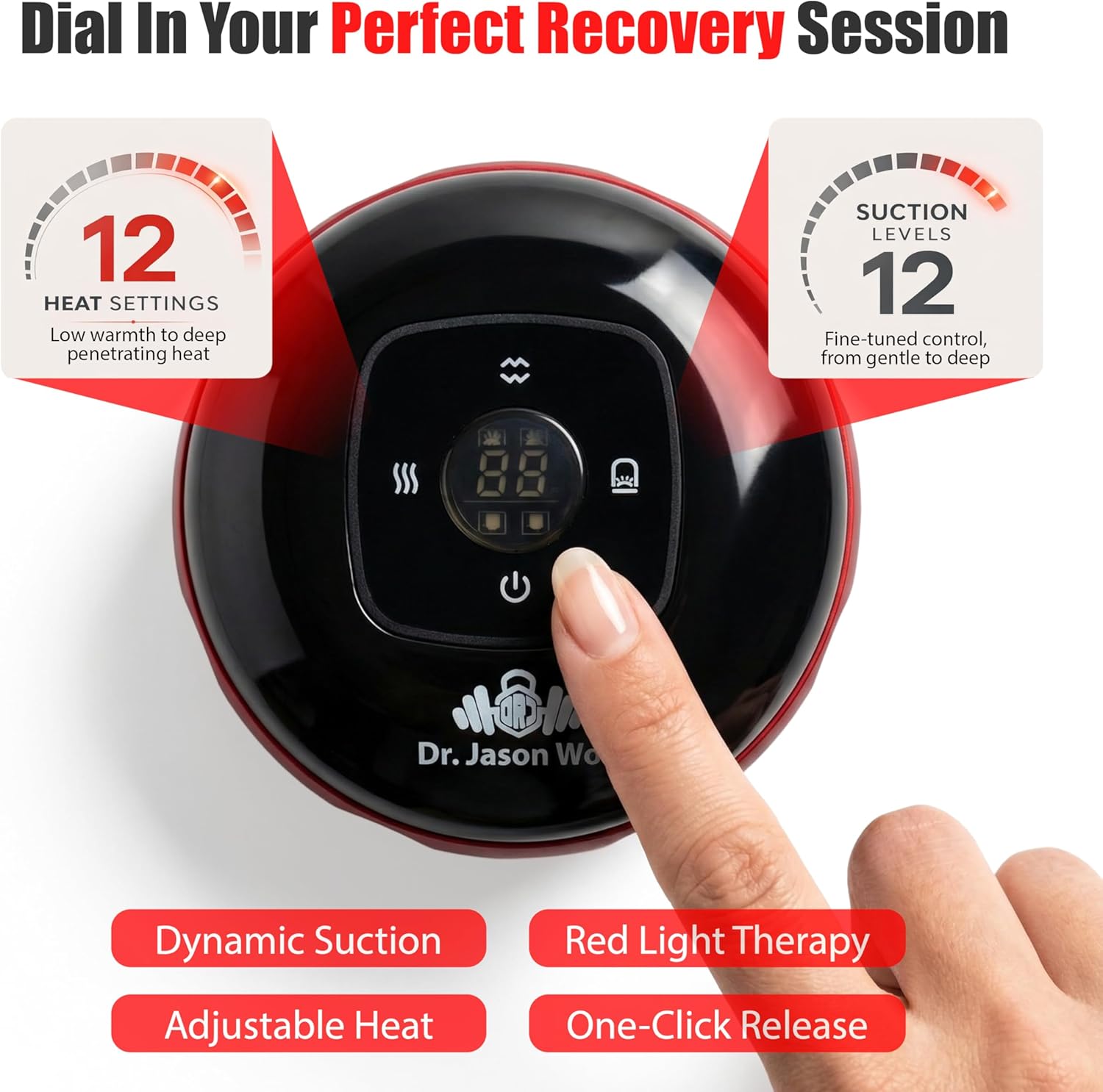 Upgraded Cupping Therapy Set w/Electric Cupping Machine, 6" Massage Wheel, Peanut Massage Ball – Deep Tissue Massage Tools for Back Pain Relief, Red Light Function, Muscle Recovery - Image 3