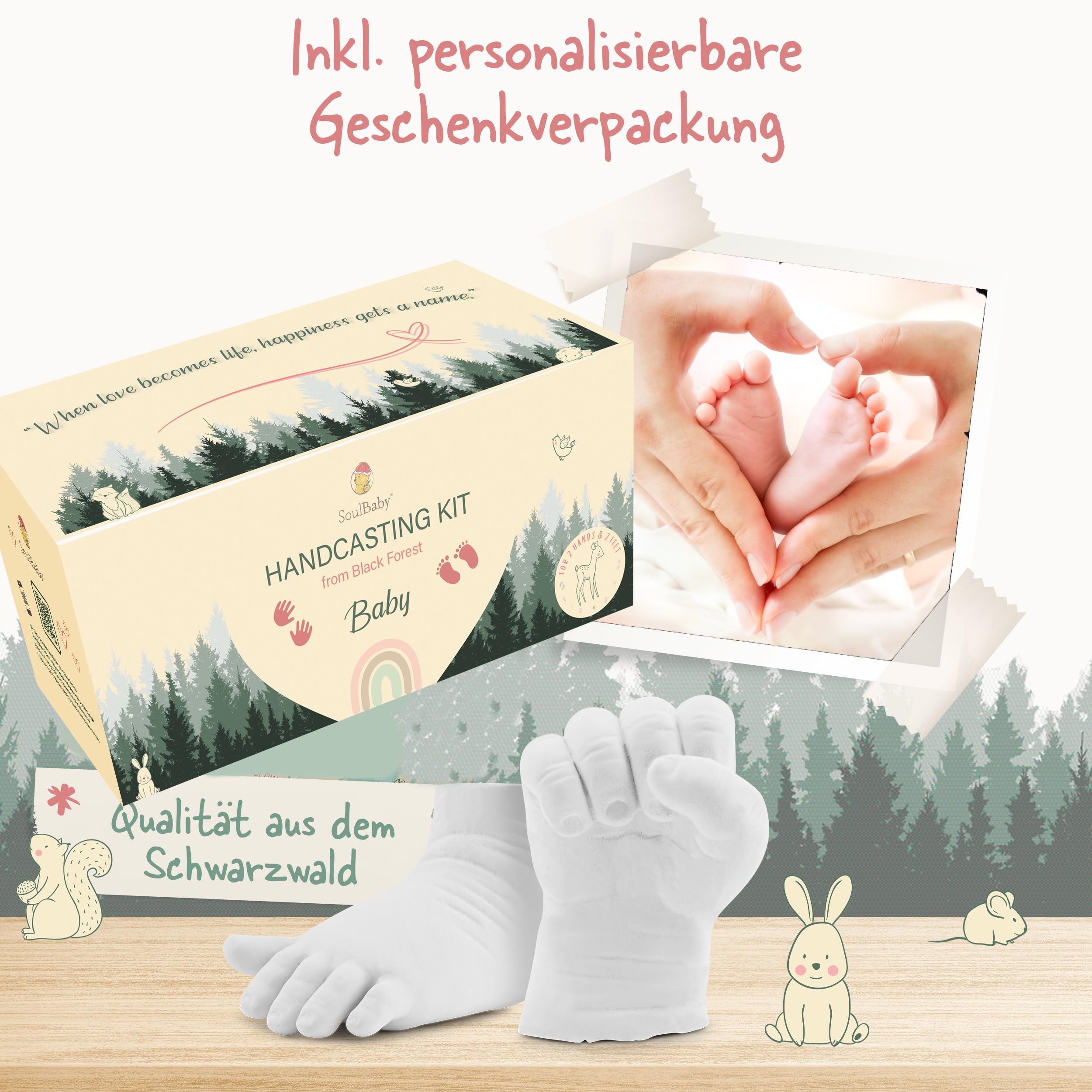 SOULBABY® Gipsabdruck Hand und Fuß [4 Abdrücke] I 100% Made in Germany I Geschenk Geburt Junge & Mädchen | Fußabdruck & Handabdruck (Gipsabdruckset Hand und Fuß)