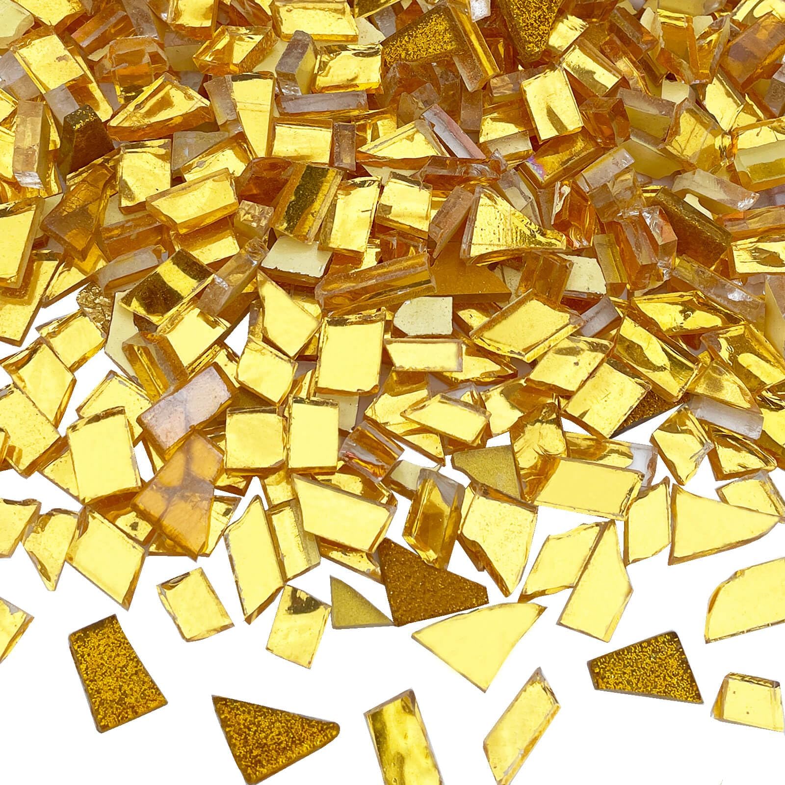 LITMIND Gold Mixed Irregular Glass Mosaic Tiles for Art Crafts, 9oz Value Pack Mosaic Making Supplies, Glass Mosaic Kits for Adults