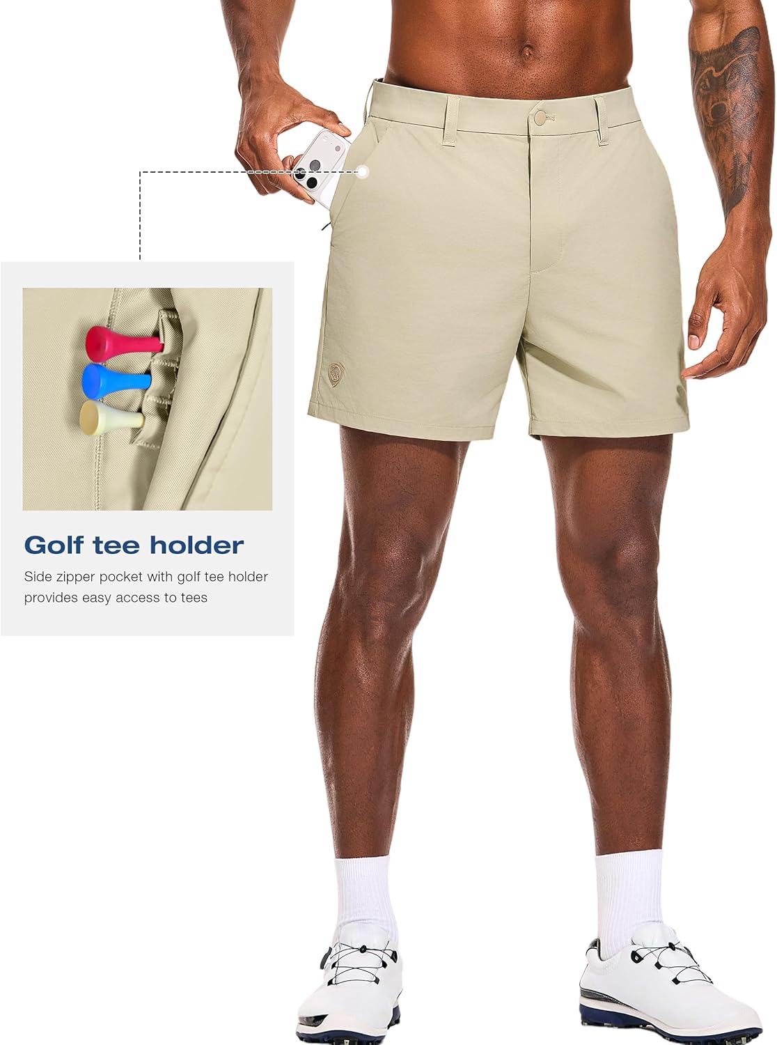 PULI Men's Golf Shorts 5 Inch Stretch Waterproof with 5 Pockets for Travel Hiking Casual Business