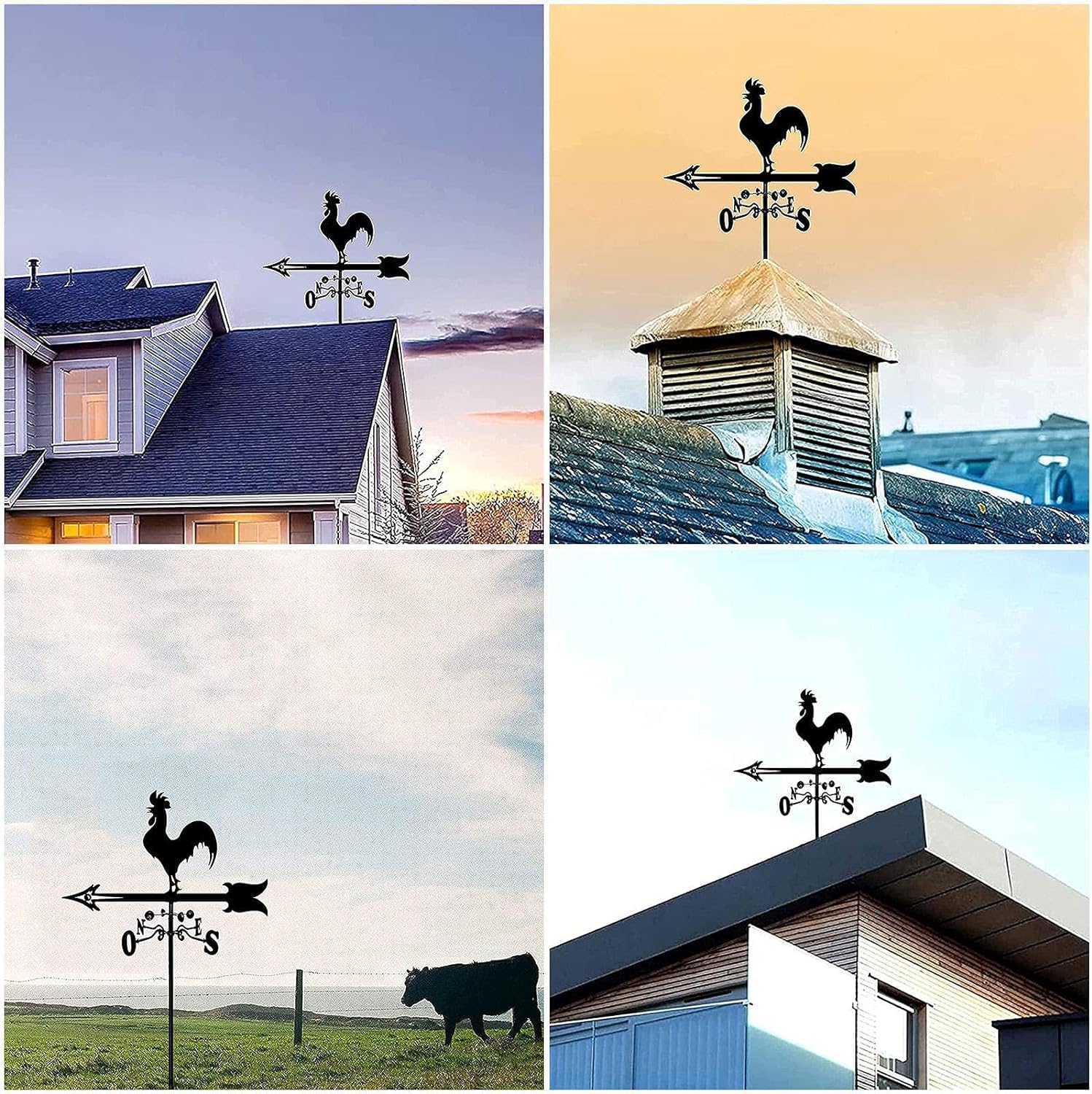 Metal Weather Vane Decoration, Direction Anemometer and Stainless Steel Direction Indicator Metal Decorations Gift for Outdoor Roof Garden Weather Vane Garden Stake Measuring Tool