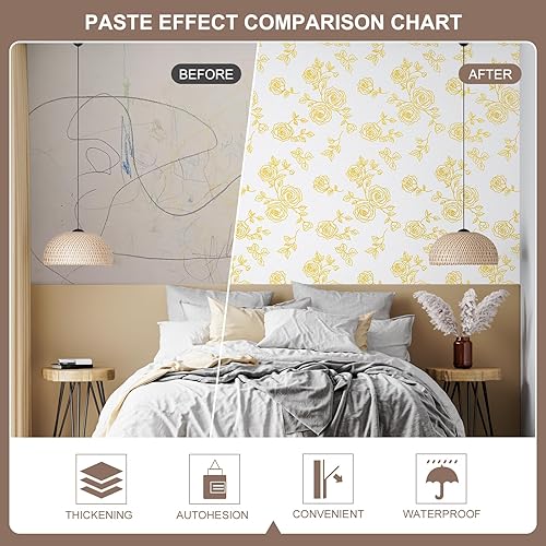 Miniatura 7 de Papel tapiz floral para despegar y pegar, papel tapiz moderno floral dorado y blanco, papel tapiz moderno para renovar muebles antiguos, papel de