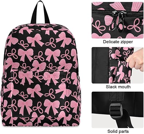 Miniatura 6 de MNSRUU Mochila para estudiante para la escuela, mochila para laptop, con lazo rosa, mochila estética para la escuela, mochila informal para