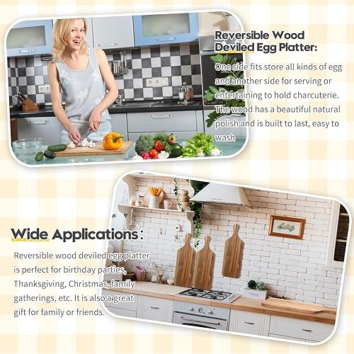 Miniatura 5 de Rtteri 6 tablas de cortar de madera de acacia con asas para cortar de cocina gruesa de 17 x 6 pulgadas, tableros en blanco para servir charcutería