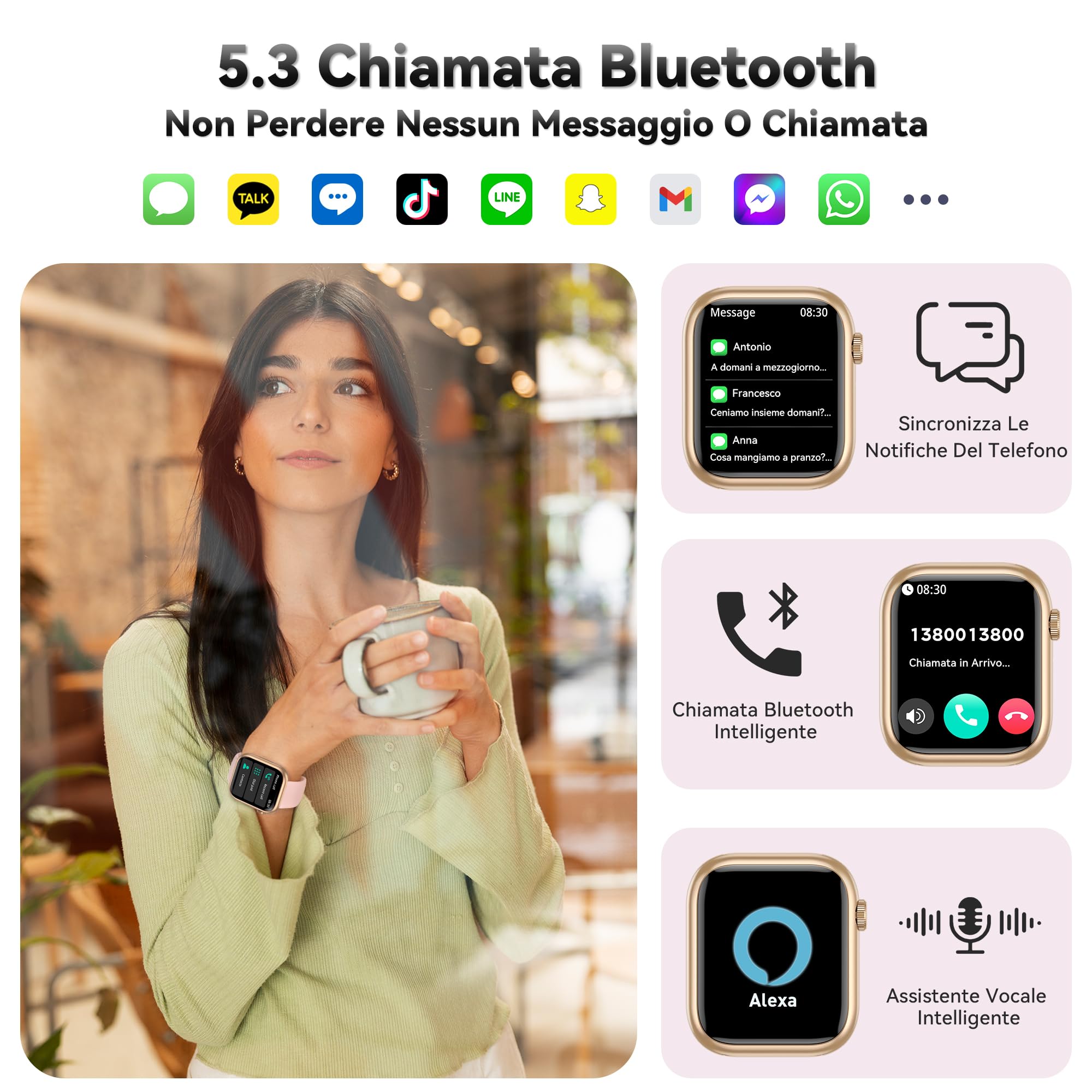 Smartwatch Con Chiamate Per Uomo E Donna – Schermo 2.01", Sport, Cardio E Sonno, IP68