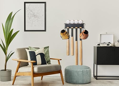 Miniatura 2 de Soporte de pared para bate de béisbol, soporte de béisbol y soporte para bates en la pared para exhibición, organizador de valla de acero resistente