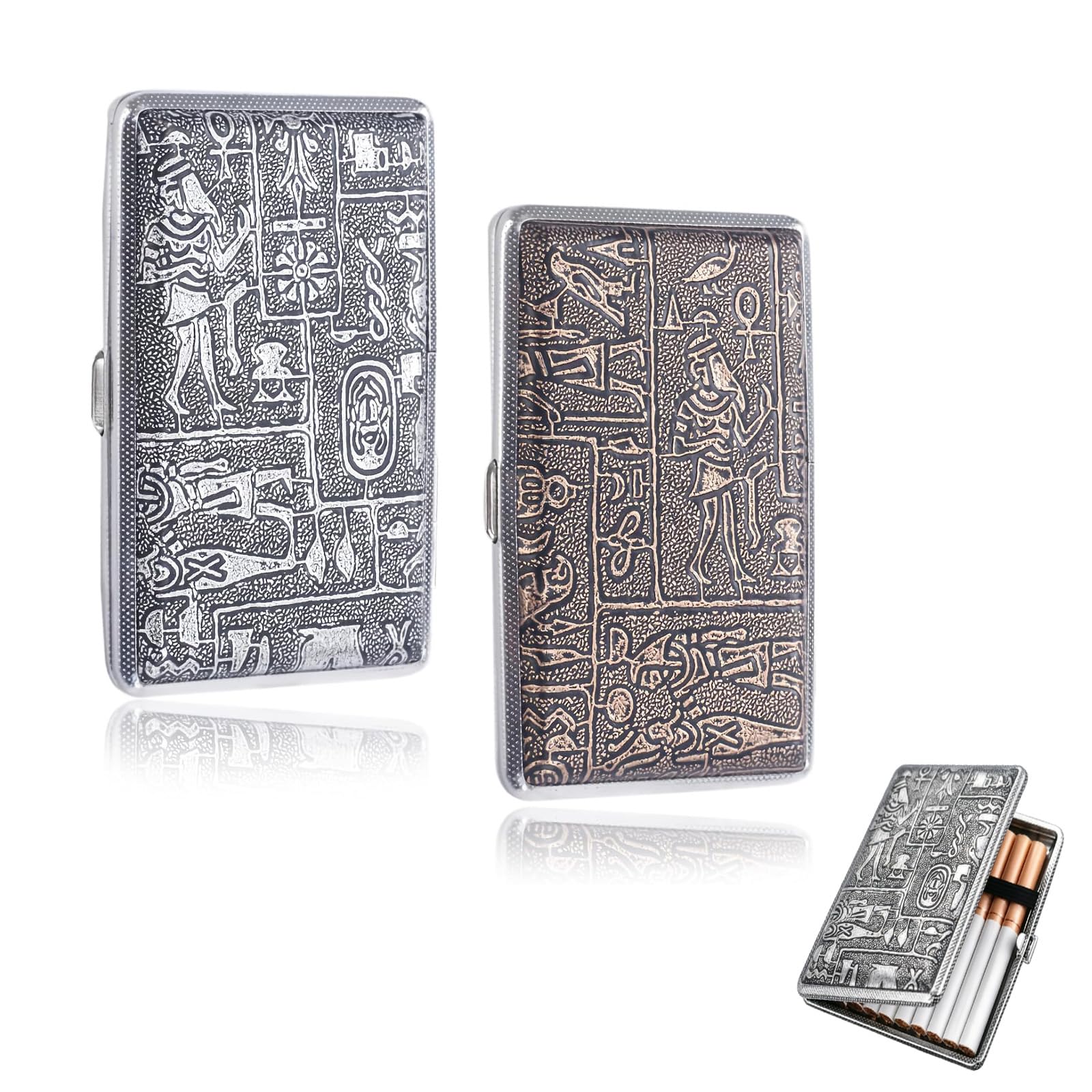 2Pcs Cigarette Case for Men/Women, Cigarette Box Slim Cigarettes Cases | Portable and High Capacity, 180 ° Opening and Closing, Push-button Switch, Elastic Band Fixation, Brown+Silver (112×70×17mm)-picture-45
