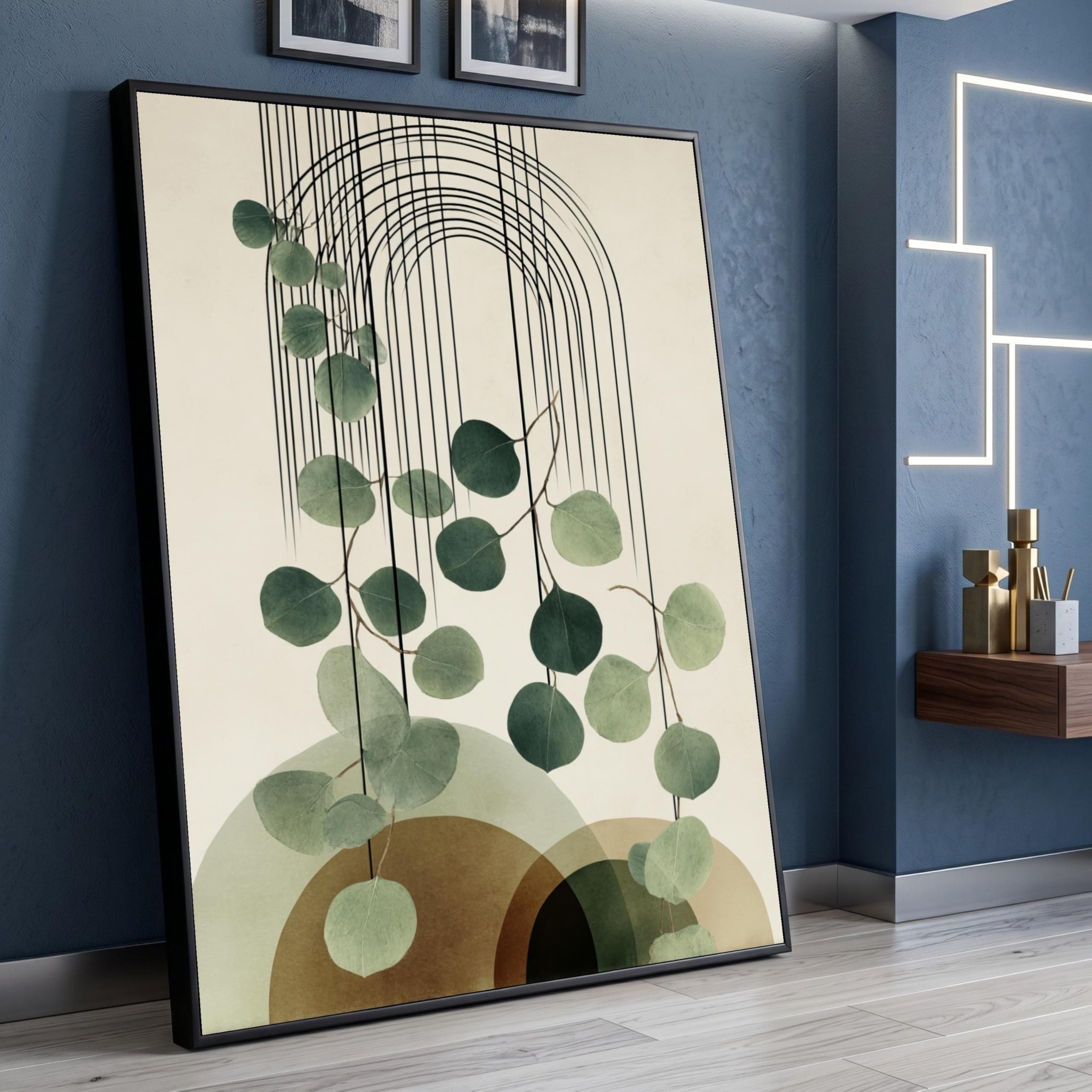 LMYCHENG Minimalist Eucalyptus Leaves Canvas, Abstract Botanical Wall Art, Geometric Print Wall Pictures, Modern Home Decor(30x40cm/Frameless)